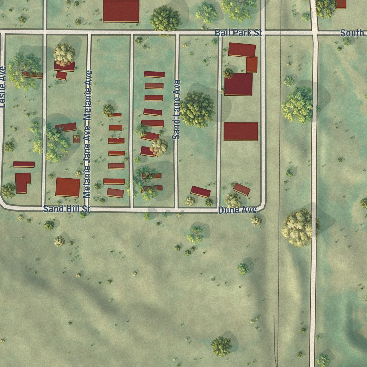Second close-up of the map of Stanton, North Dakota print showing more streets and buildings