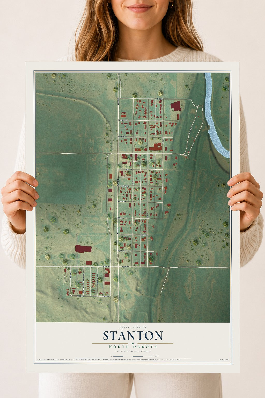 Map of Stanton, North Dakota, 18 x 24 inch unframed archival matte print