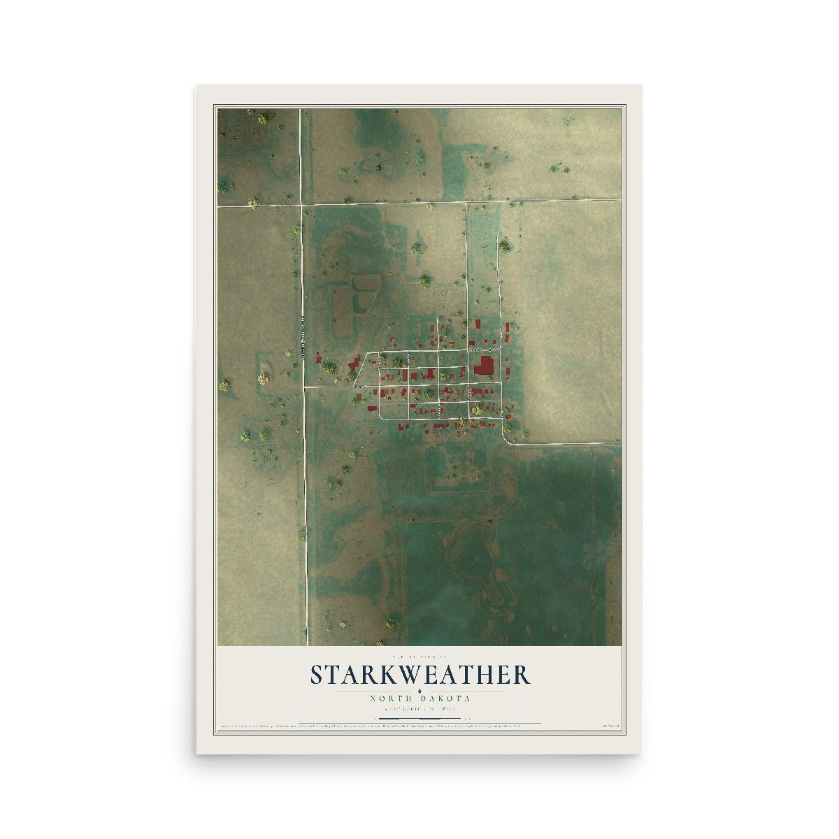 Map of Starkweather, North Dakota, 12 x 18 inch unframed archival matte print