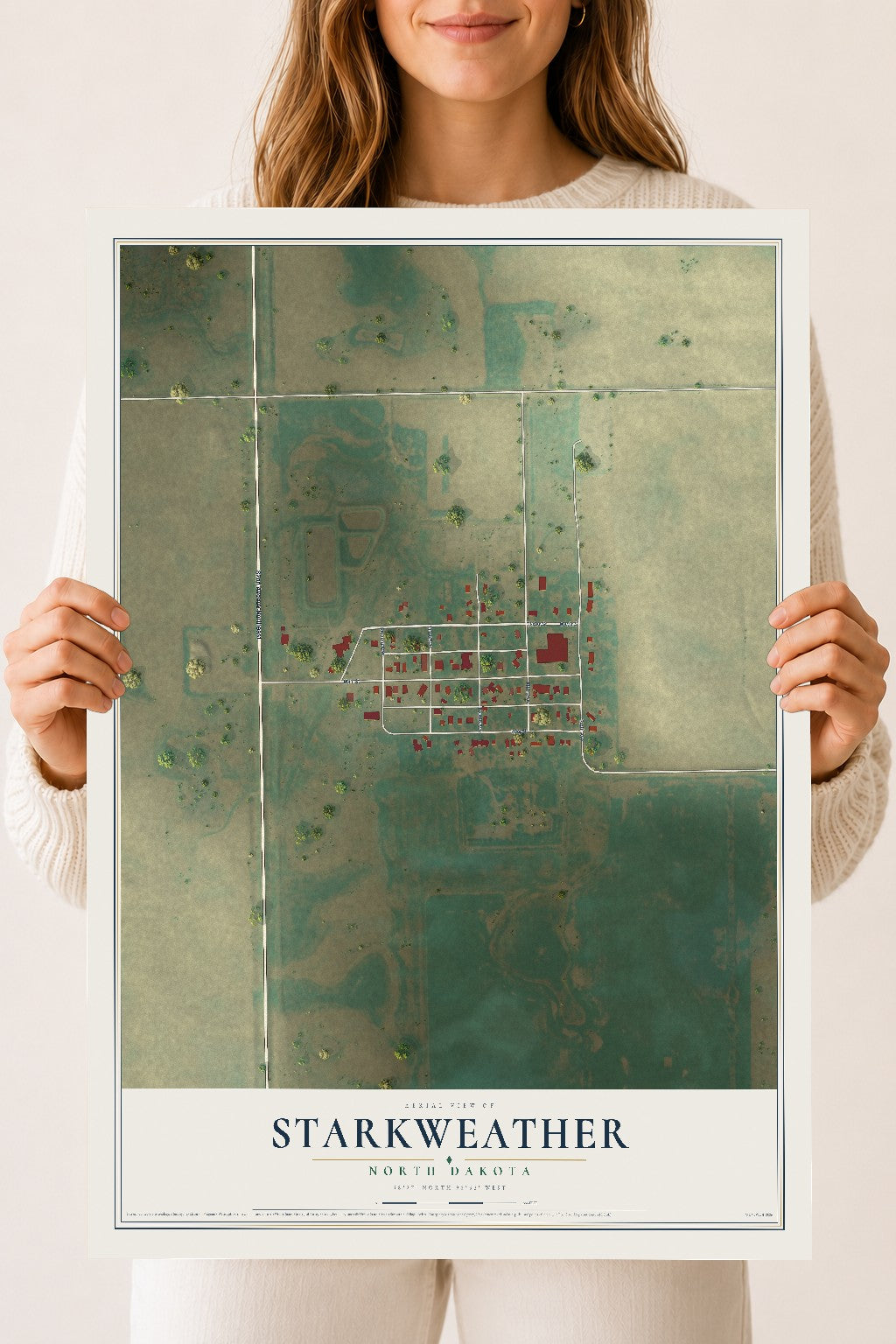 Map of Starkweather, North Dakota, 18 x 24 inch unframed archival matte print