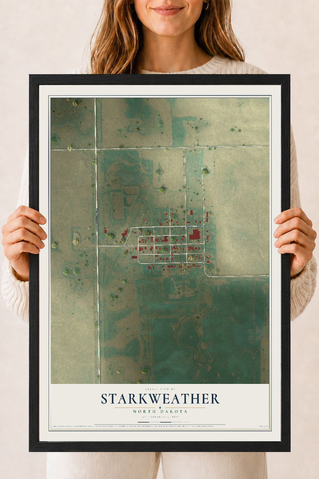Map of Starkweather, North Dakota, 18 x 24 inch print in a black wood frame