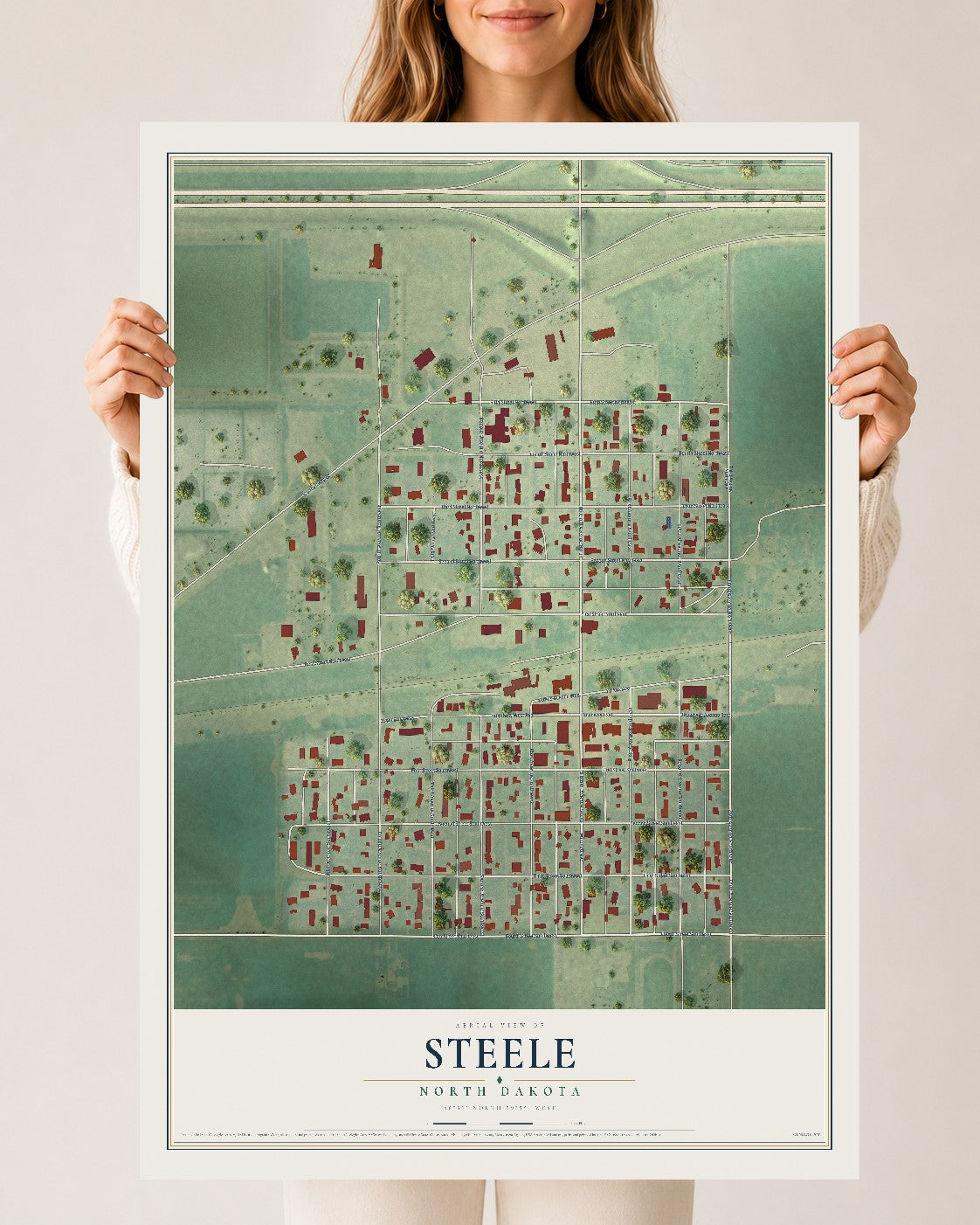 Map of Steele, North Dakota, 24 x 36 inch unframed archival matte print