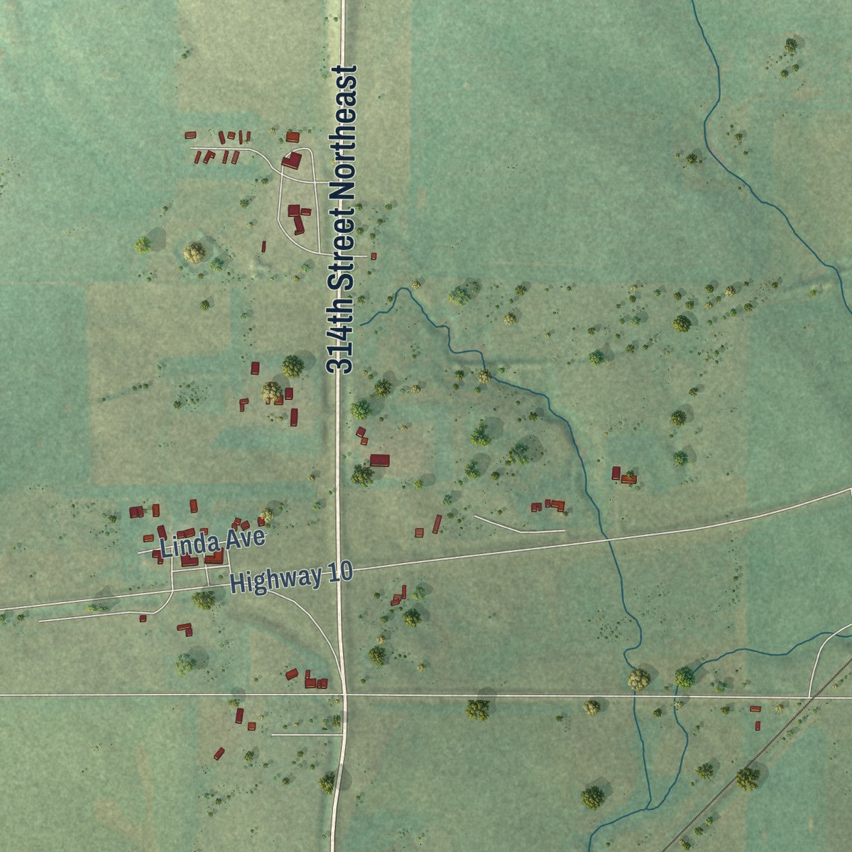 Close-up of the map of Sterling, North Dakota print showing street and building detail