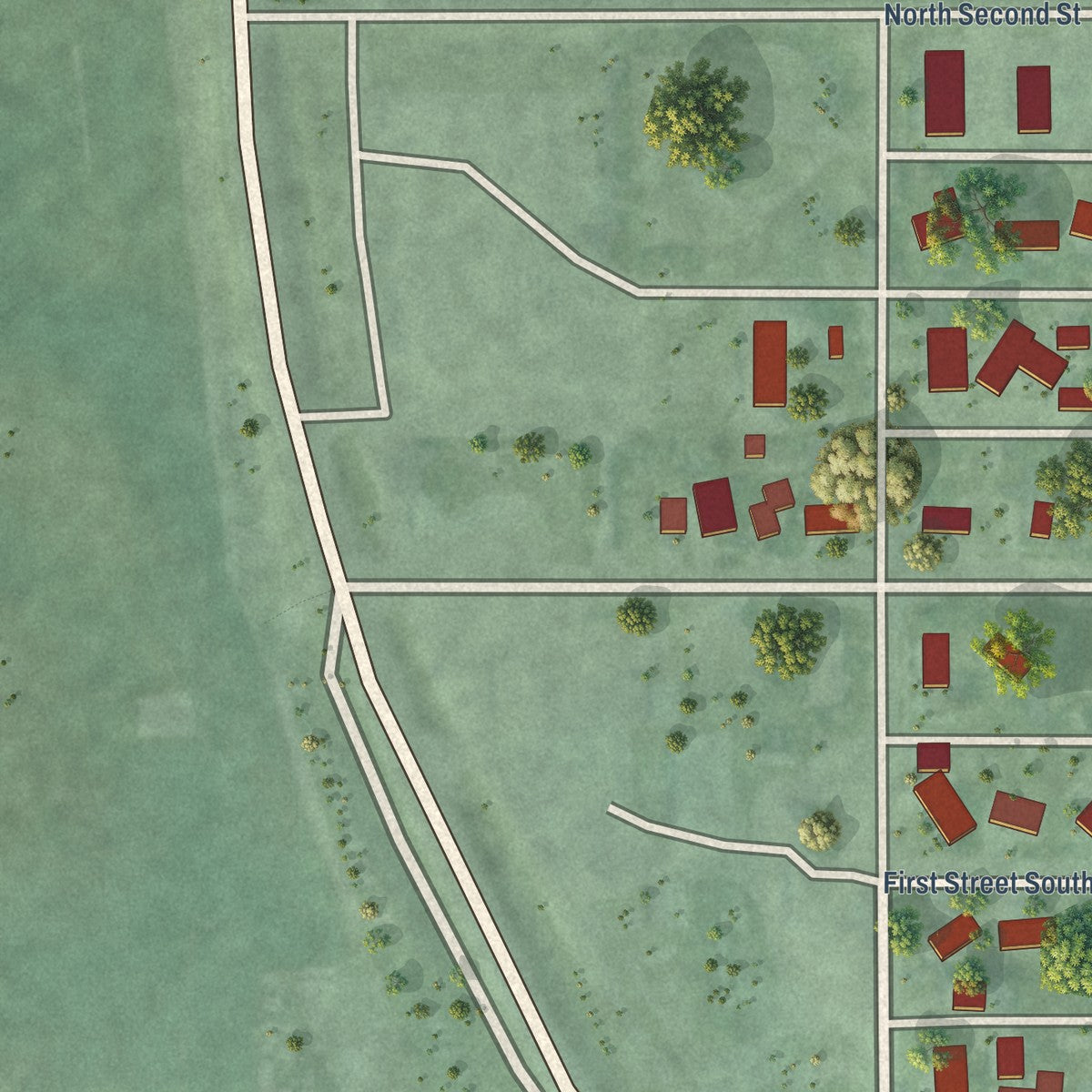 Second close-up of the map of Strasburg, North Dakota print showing more streets and buildings