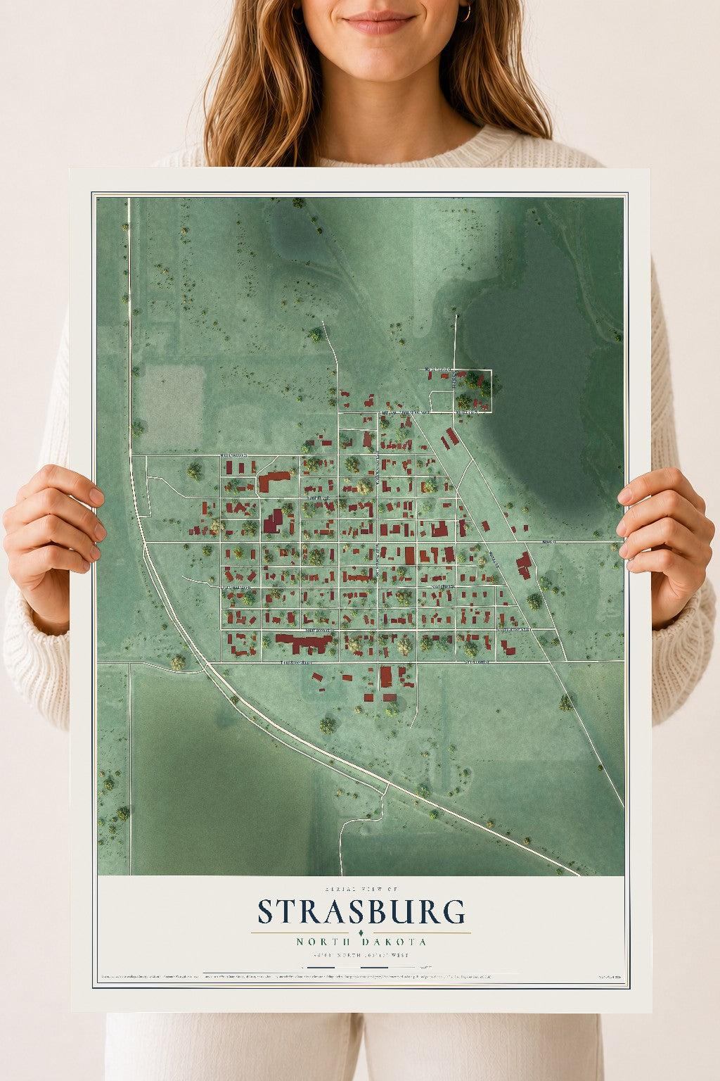Map of Strasburg, North Dakota, 18 x 24 inch unframed archival matte print