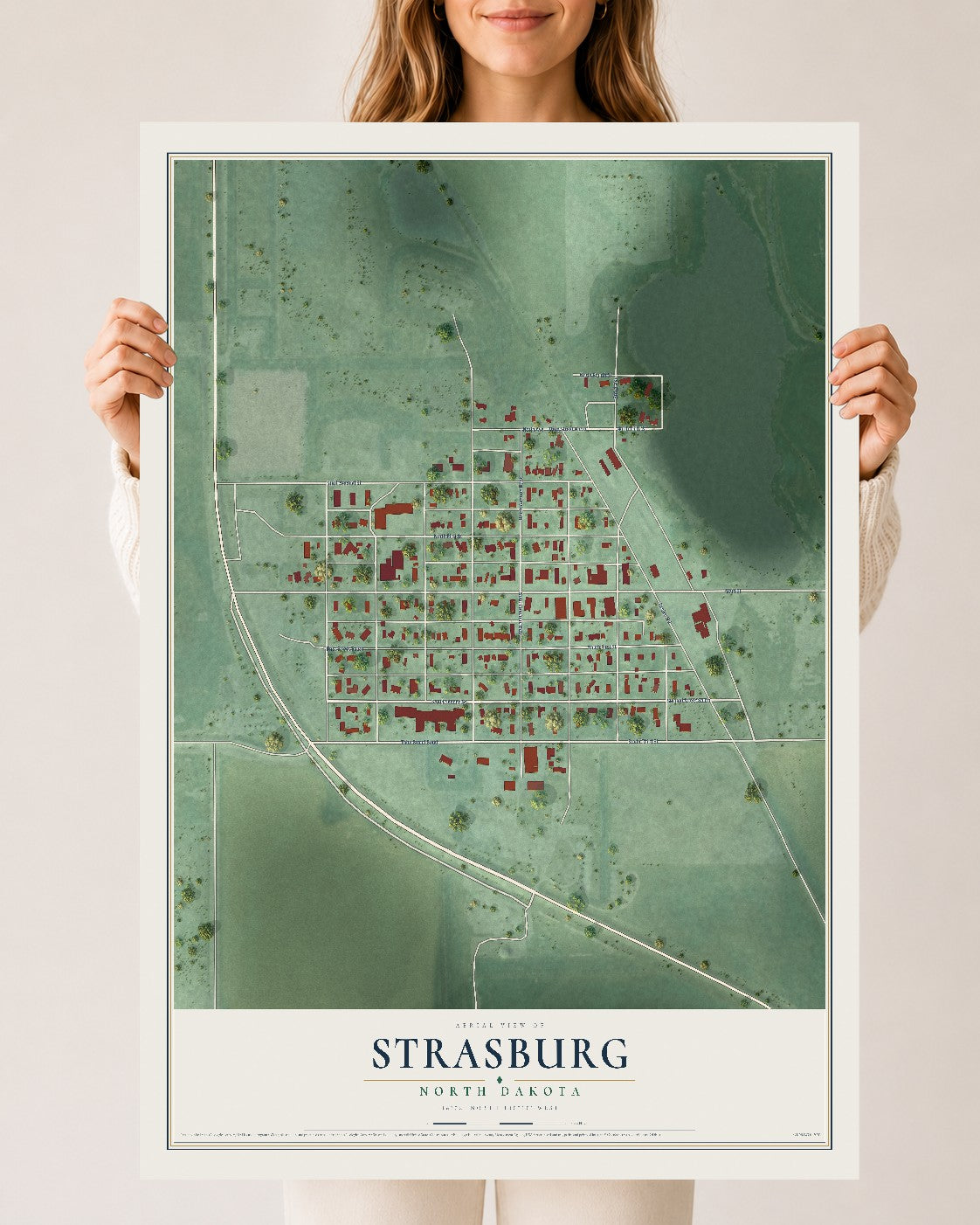 Map of Strasburg, North Dakota, 24 x 36 inch unframed archival matte print