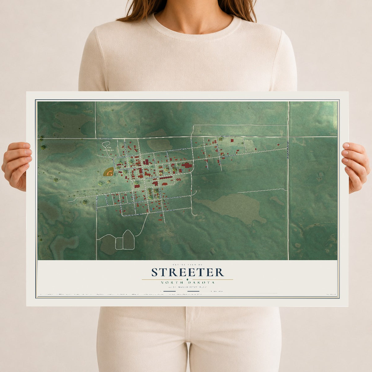 Map of Streeter, North Dakota, 12 x 18 inch unframed archival matte print