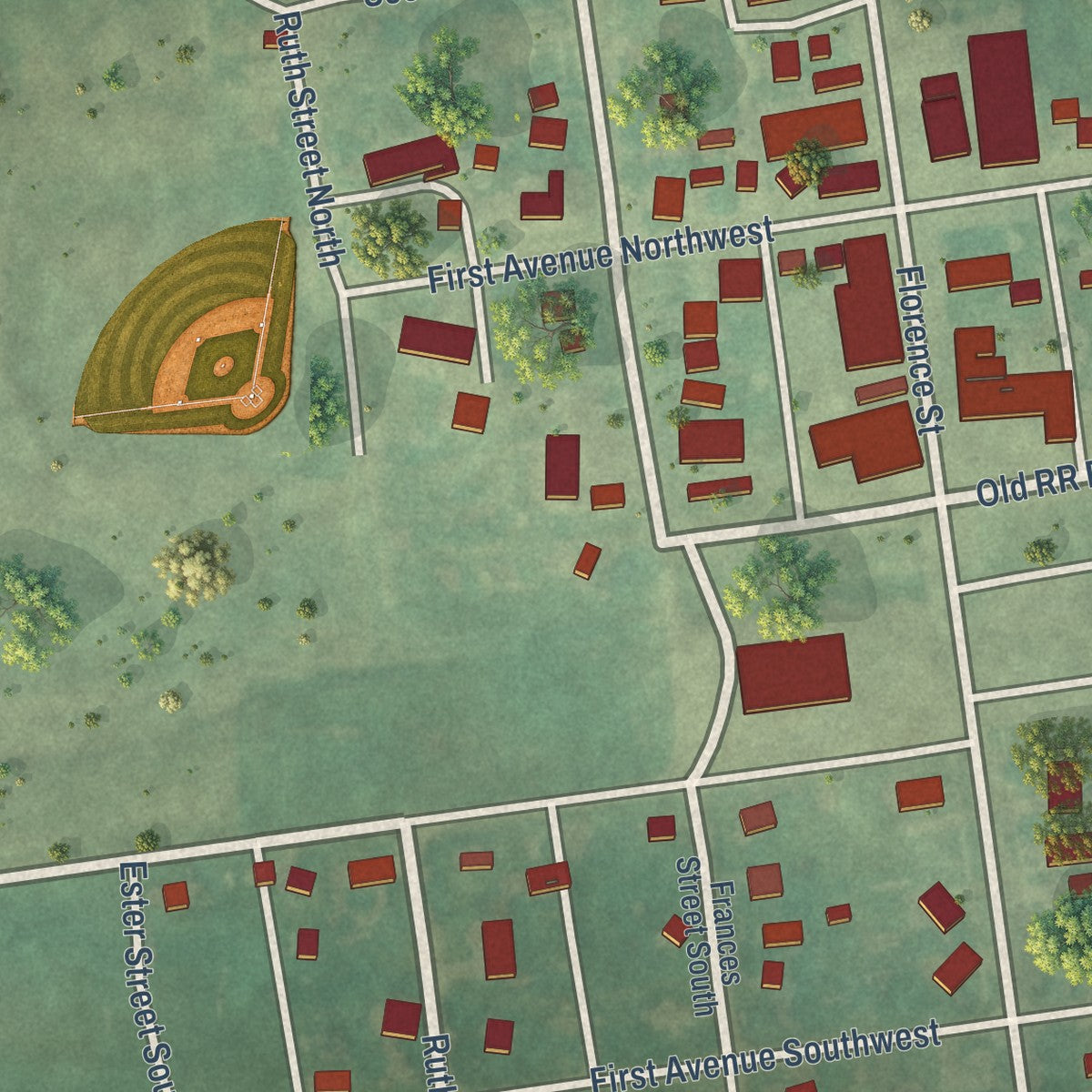 Close-up of the map of Streeter, North Dakota print showing street and building detail