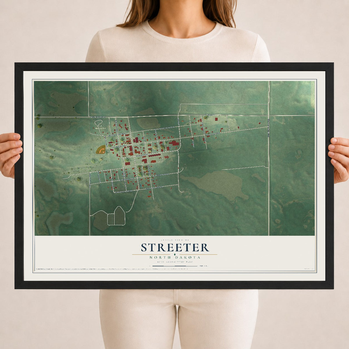 Map of Streeter, North Dakota, 18 x 24 inch print in a black wood frame
