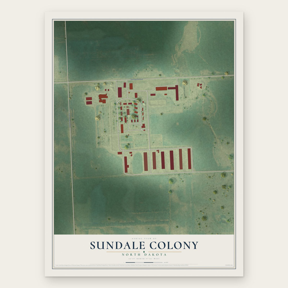 Sundale Colony, North Dakota map print, the full design
