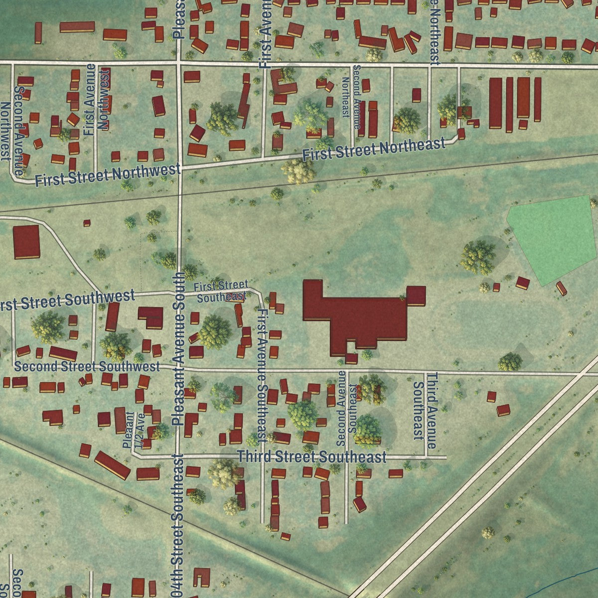Close-up of the map of Surrey, North Dakota print showing street and building detail