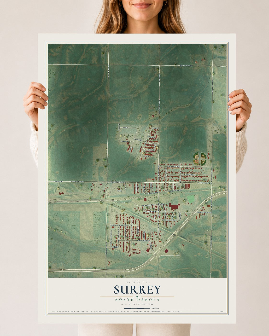 Map of Surrey, North Dakota, 24 x 36 inch unframed archival matte print