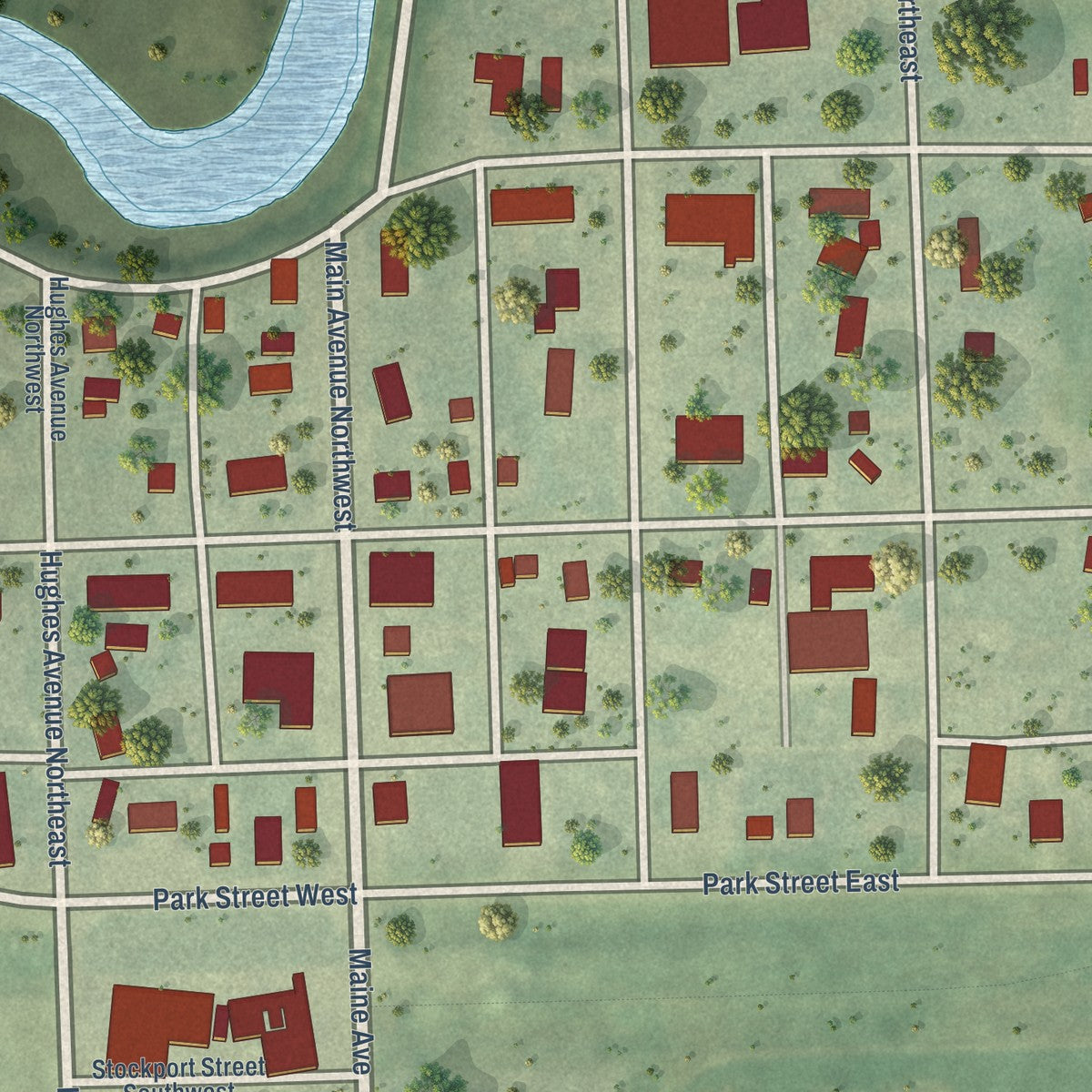 Close-up of the map of Sykeston, North Dakota print showing street and building detail