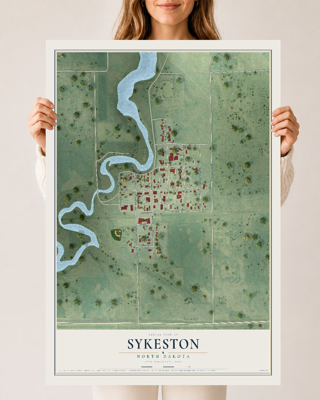 Map of Sykeston, North Dakota, 24 x 36 inch unframed archival matte print