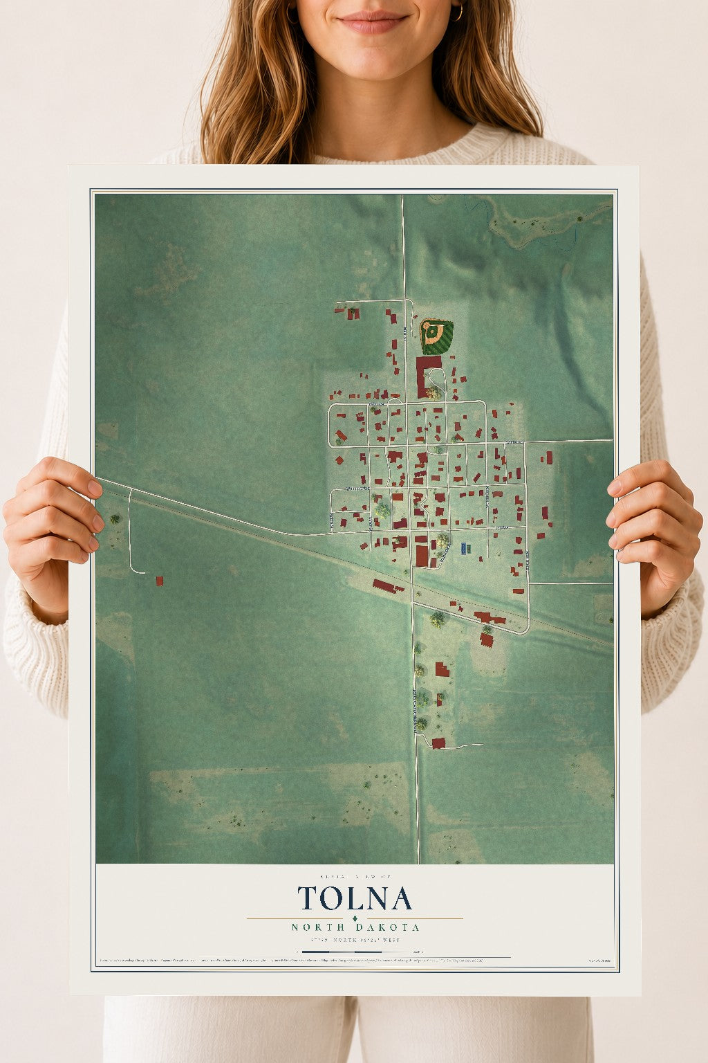 Map of Tolna, North Dakota, 18 x 24 inch unframed archival matte print