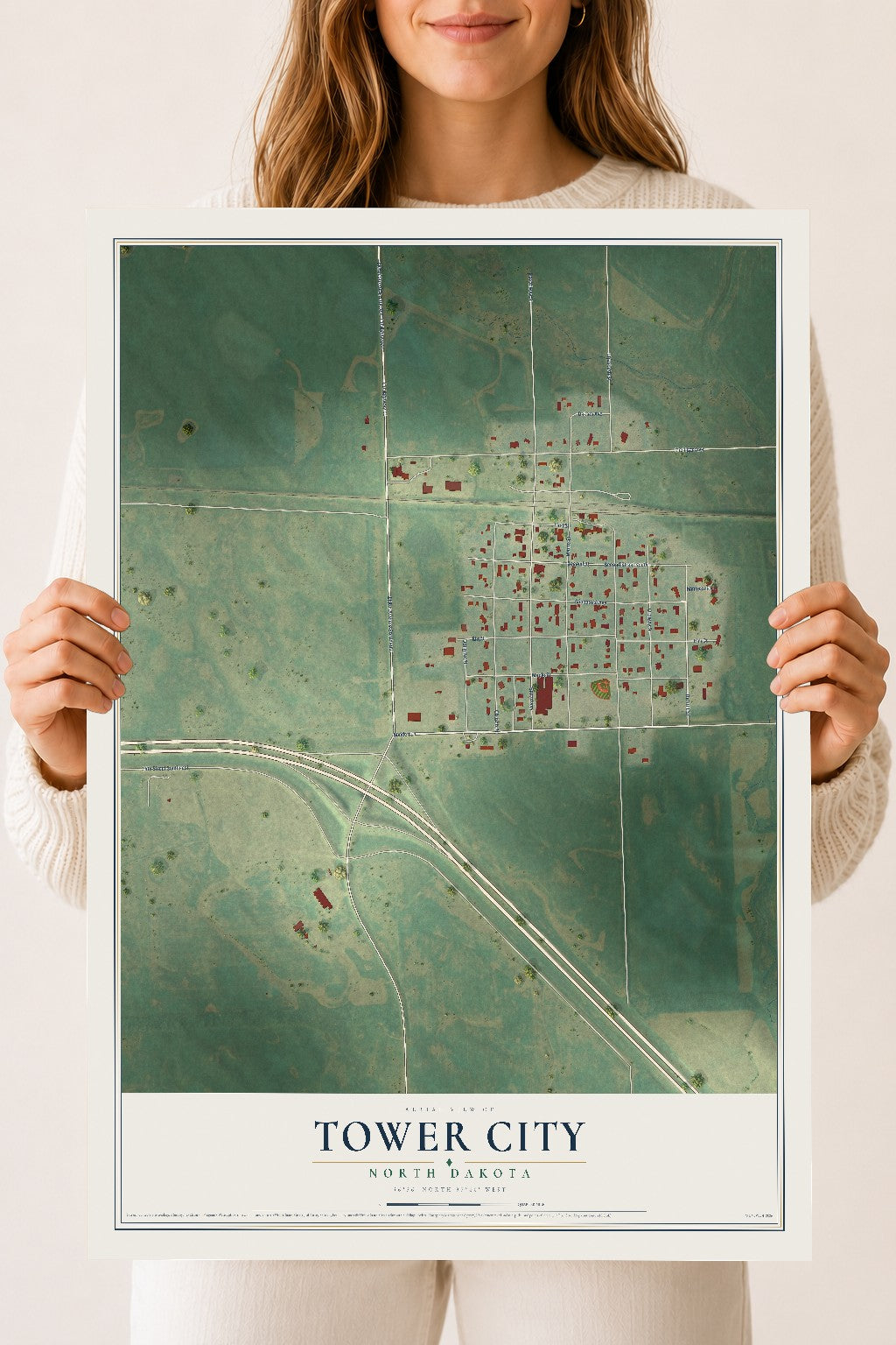 Map of Tower City, North Dakota, 18 x 24 inch unframed archival matte print