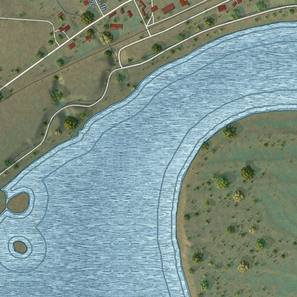 Close-up of the map of Trenton, North Dakota print showing street and building detail