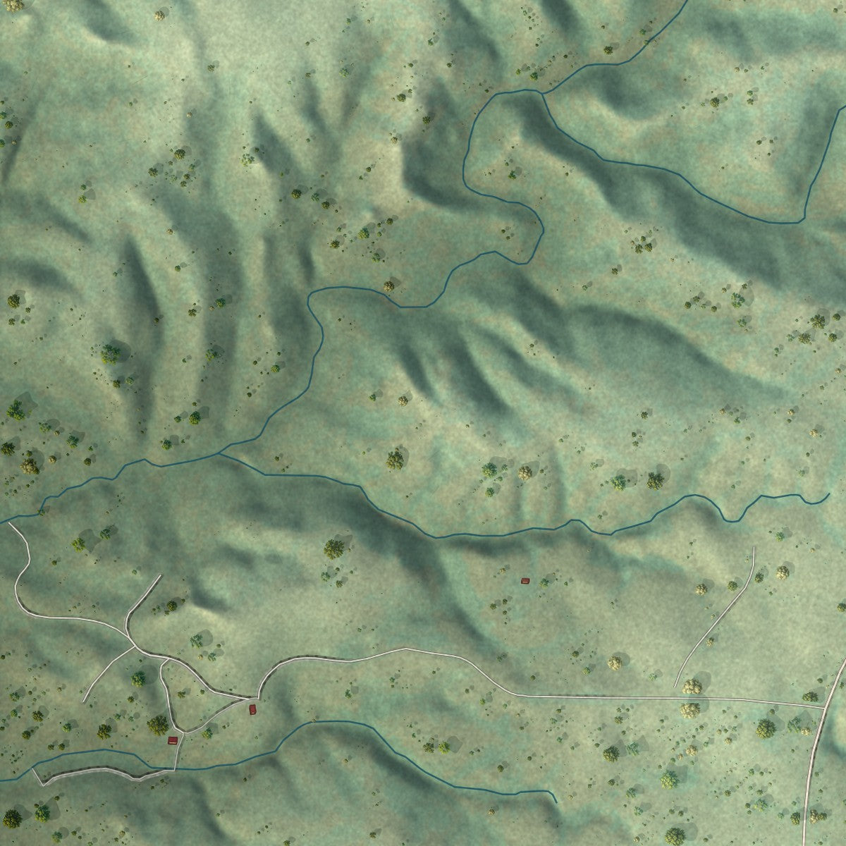 Close-up of the map of Twin Buttes, North Dakota print showing street and building detail