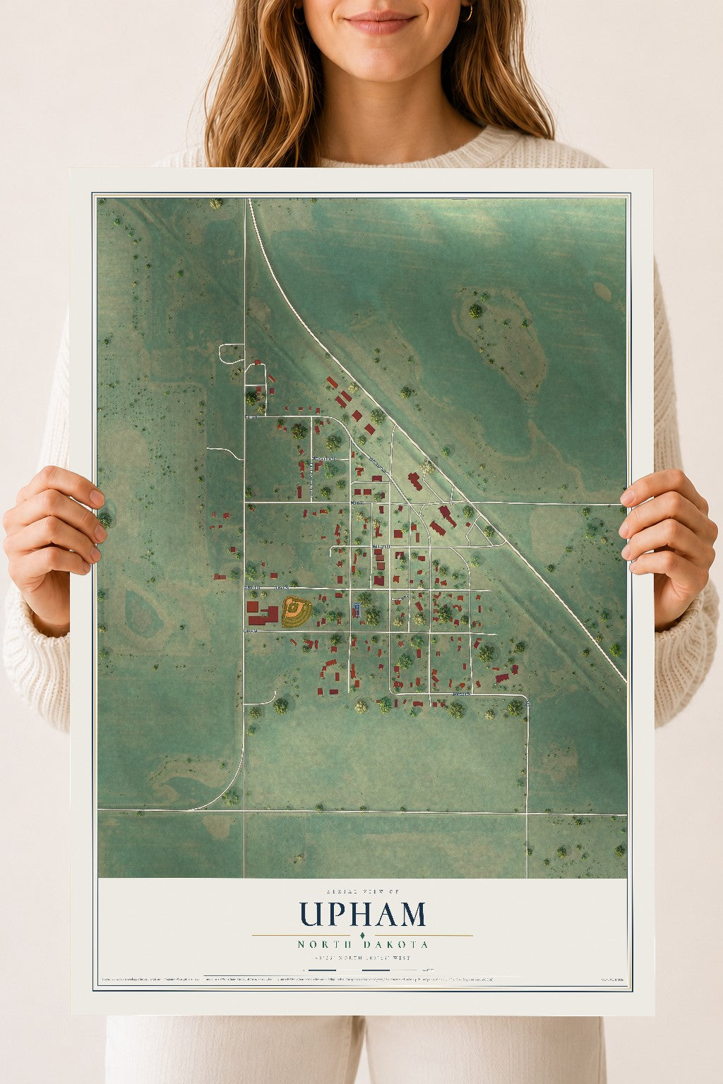 Map of Upham, North Dakota, 18 x 24 inch unframed archival matte print