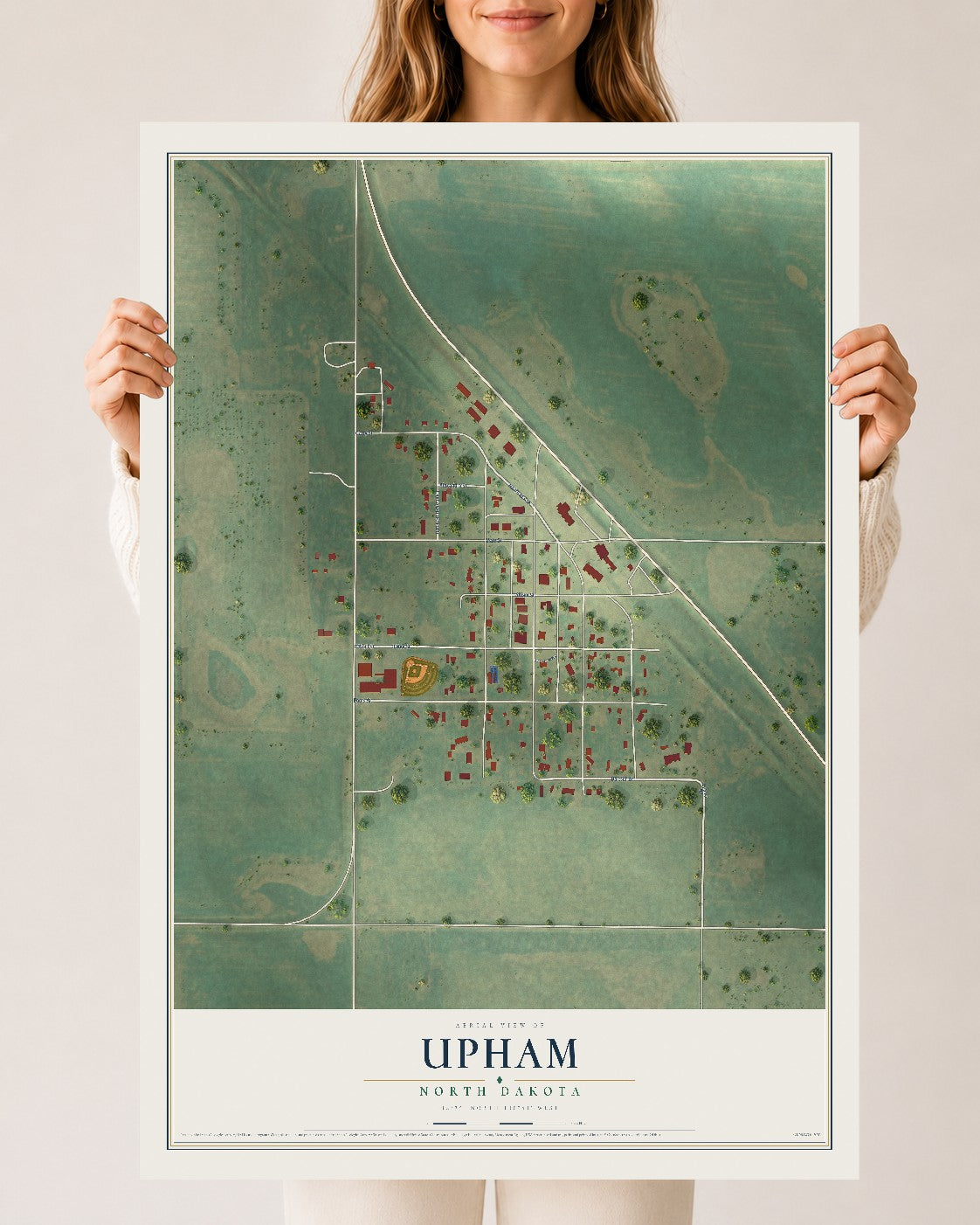 Map of Upham, North Dakota, 24 x 36 inch unframed archival matte print