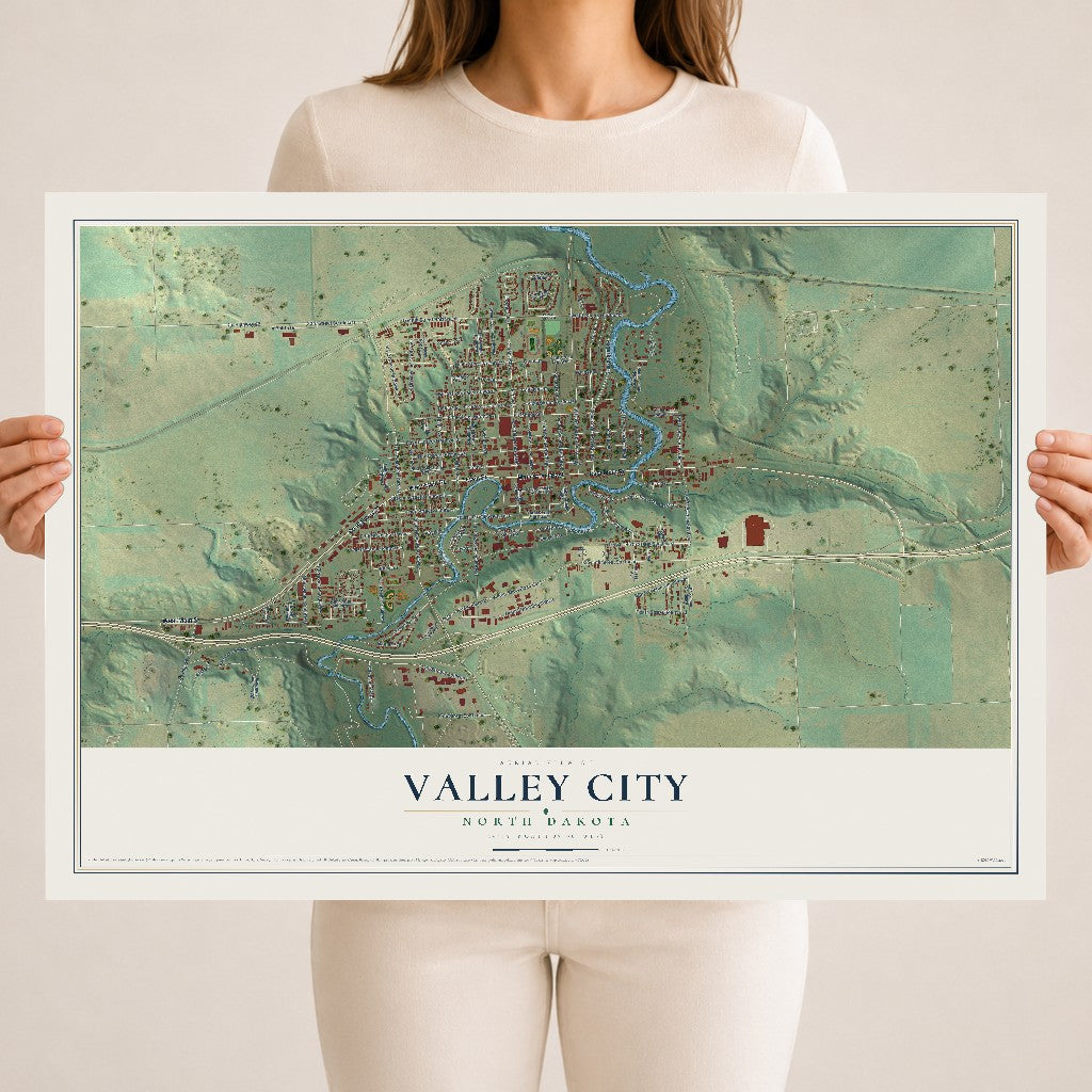 Map of Valley City, North Dakota, 18 x 24 inch unframed archival matte print