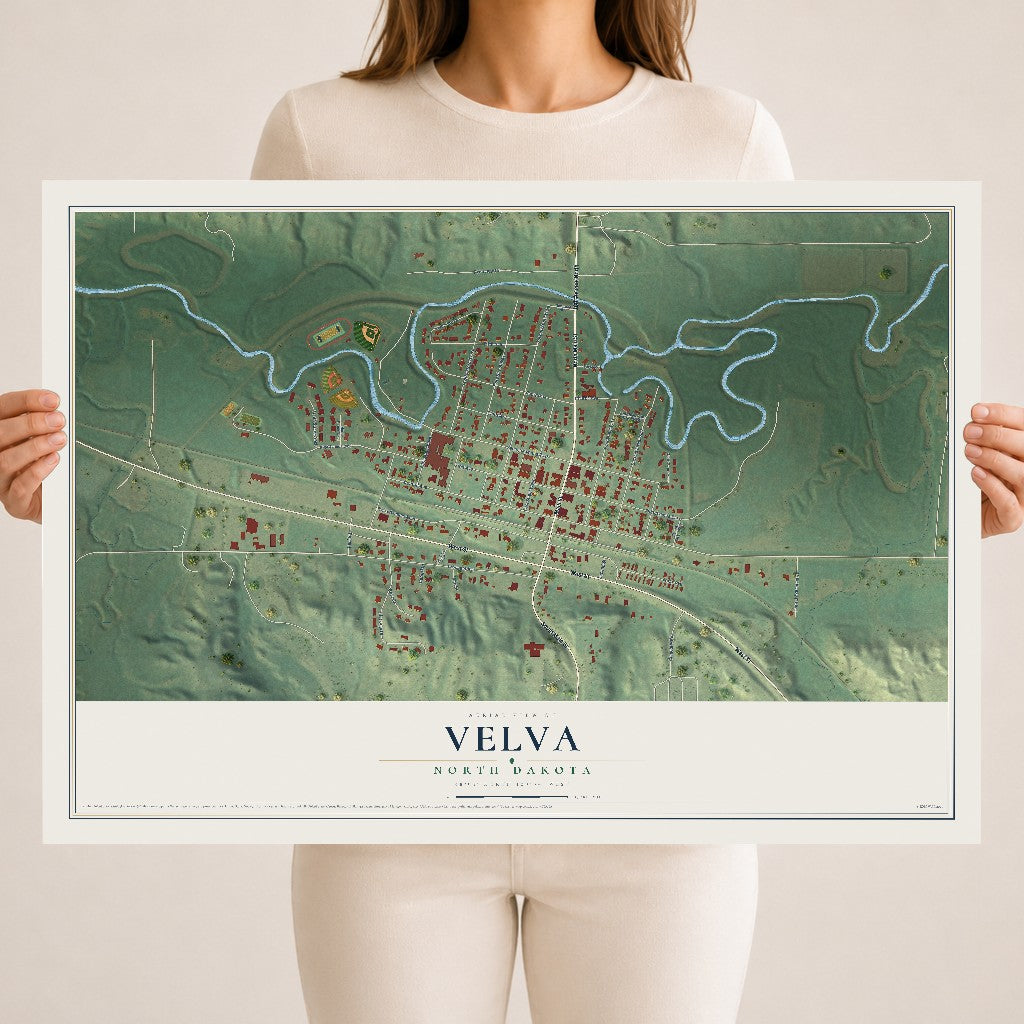 Map of Velva, North Dakota, 18 x 24 inch unframed archival matte print
