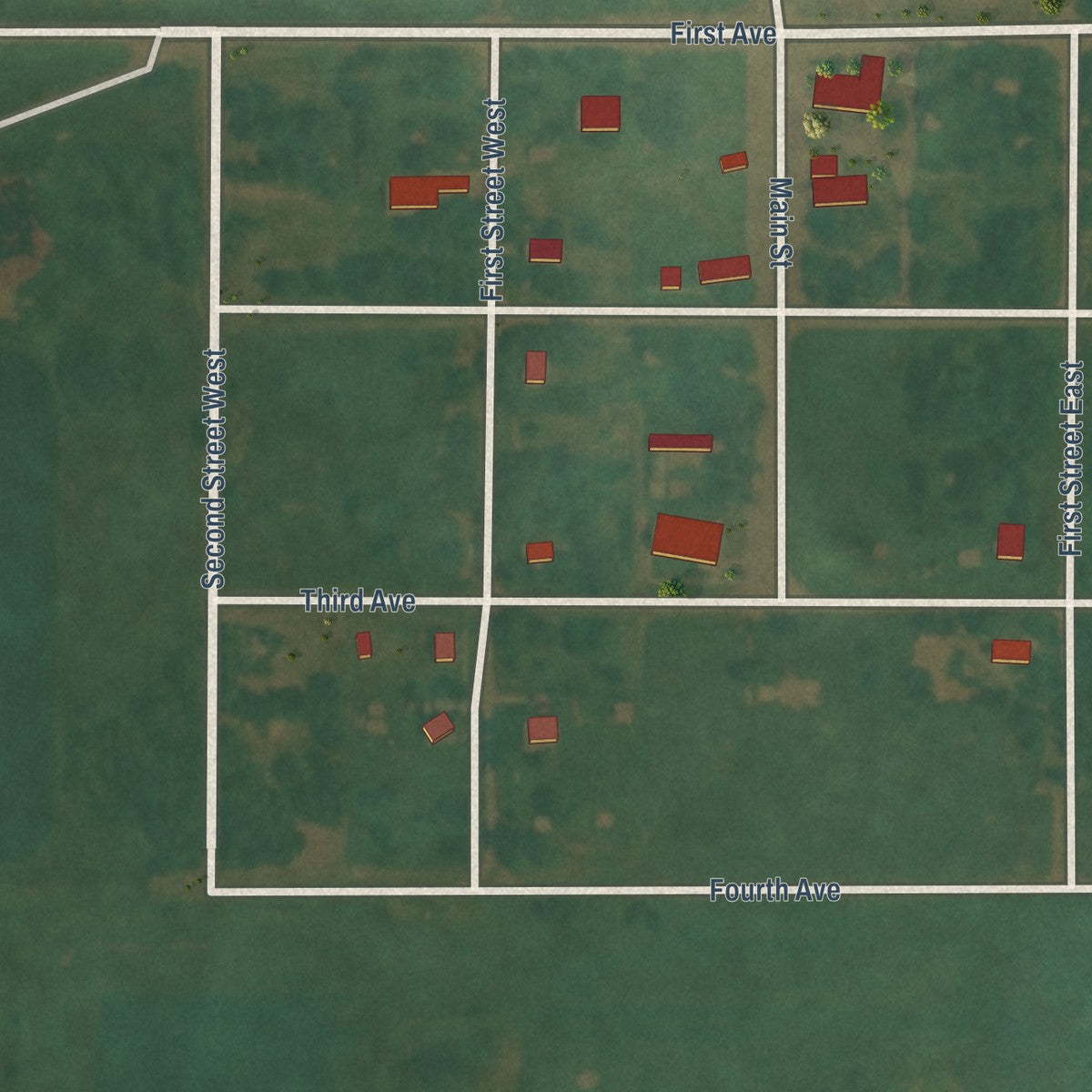Close-up of the map of Venturia, North Dakota print showing street and building detail
