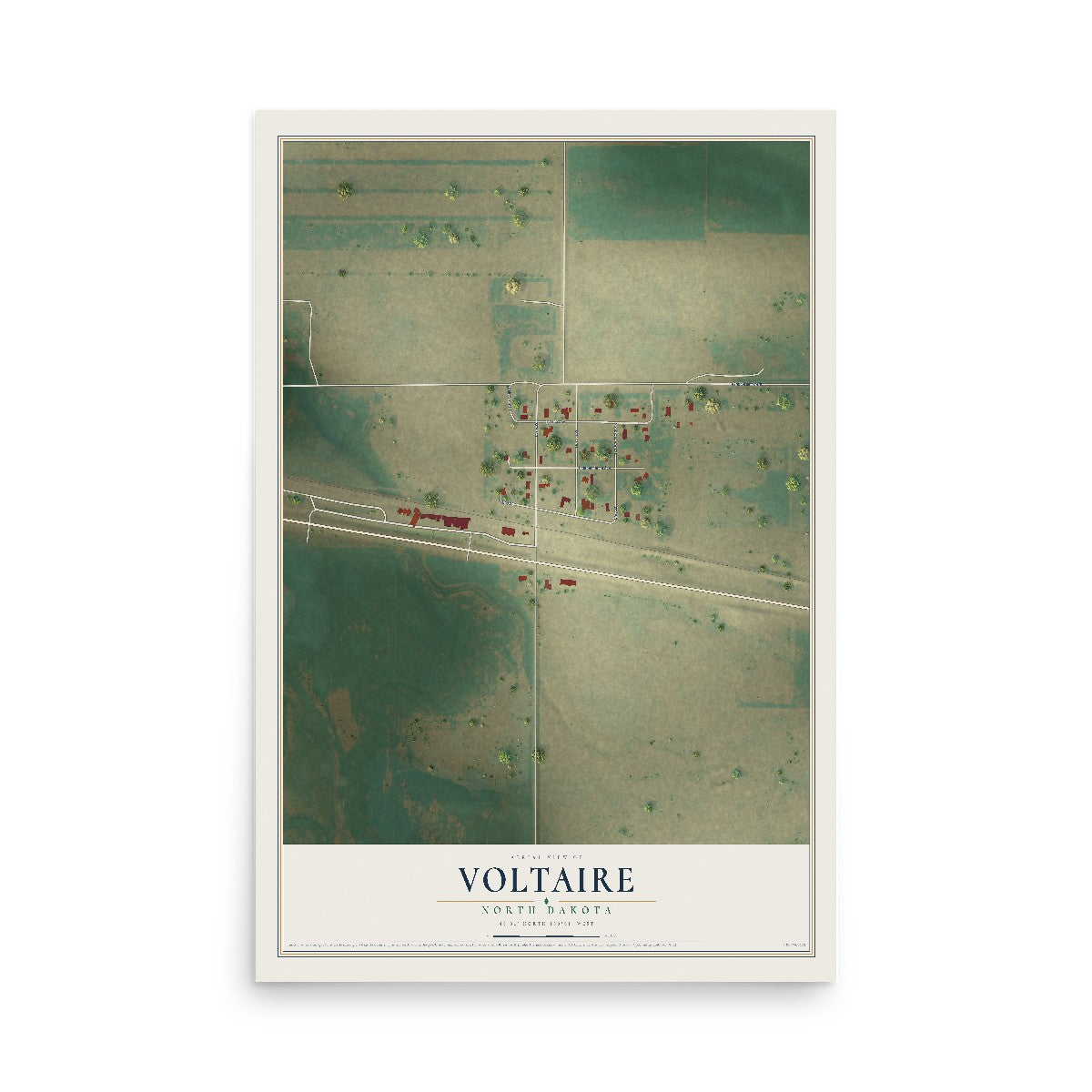 Map of Voltaire, North Dakota, 12 x 18 inch unframed archival matte print