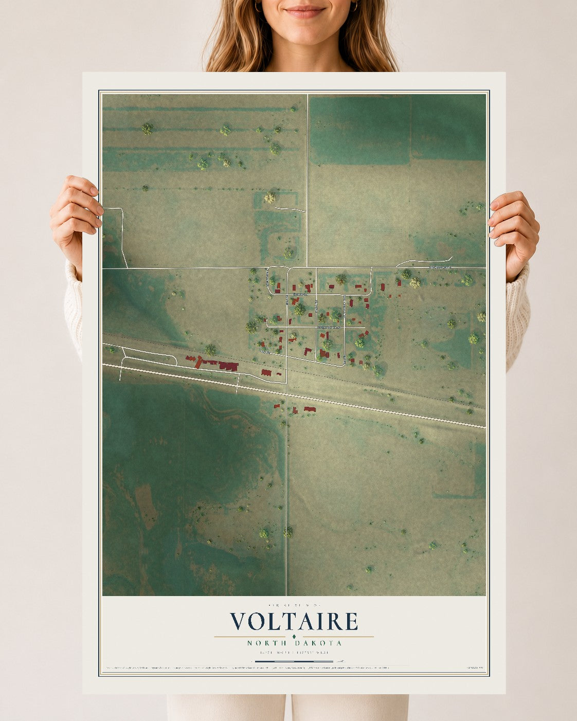 Map of Voltaire, North Dakota, 24 x 36 inch unframed archival matte print