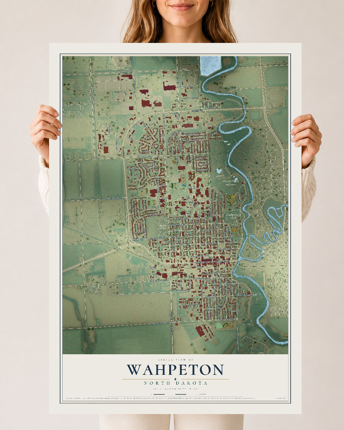 Map of Wahpeton, North Dakota, 24 x 36 inch unframed archival matte print