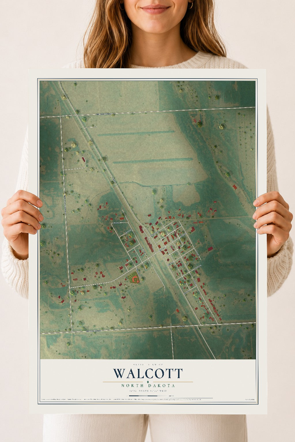 Map of Walcott, North Dakota, 18 x 24 inch unframed archival matte print