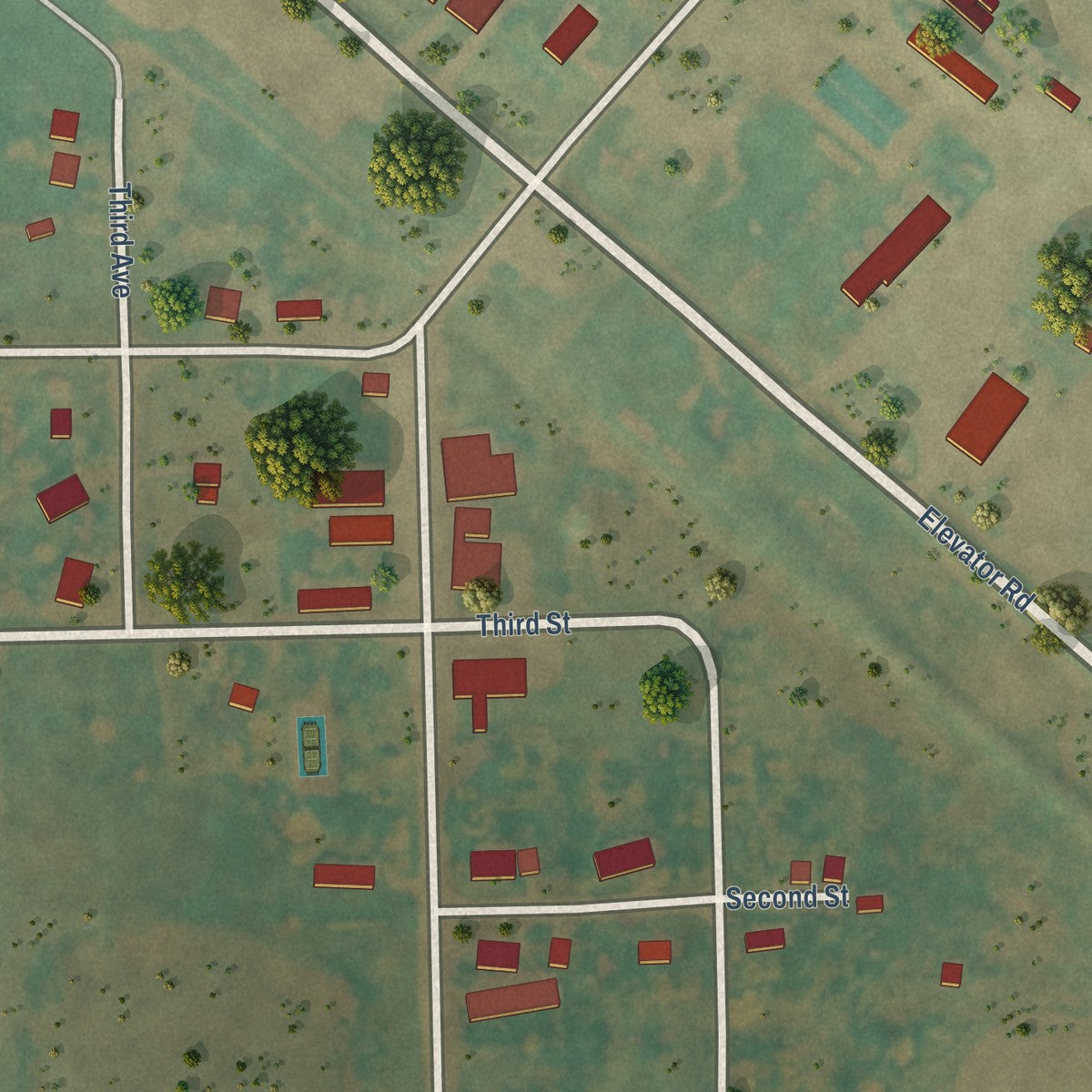 Close-up of the map of Wales, North Dakota print showing street and building detail