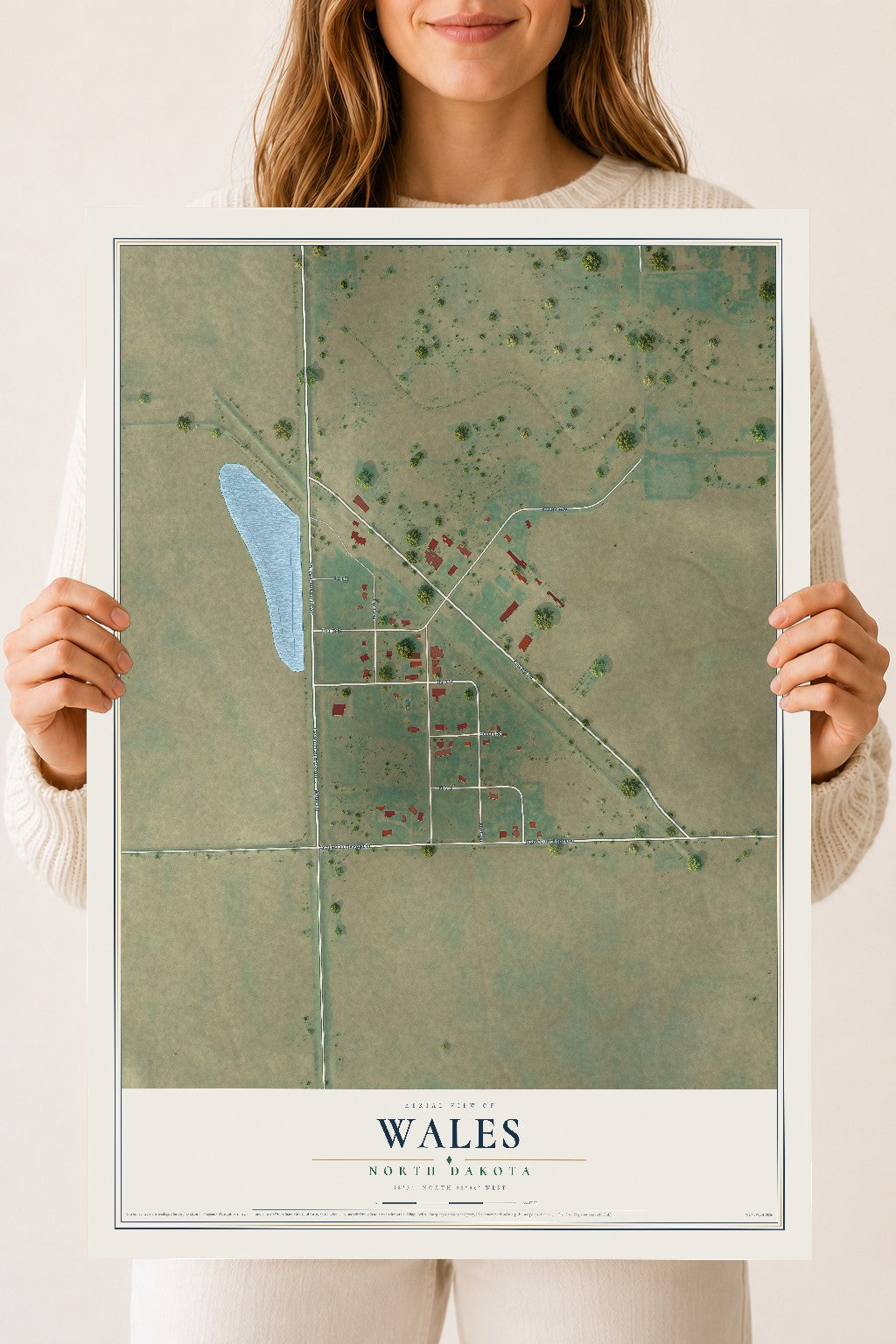 Map of Wales, North Dakota, 18 x 24 inch unframed archival matte print