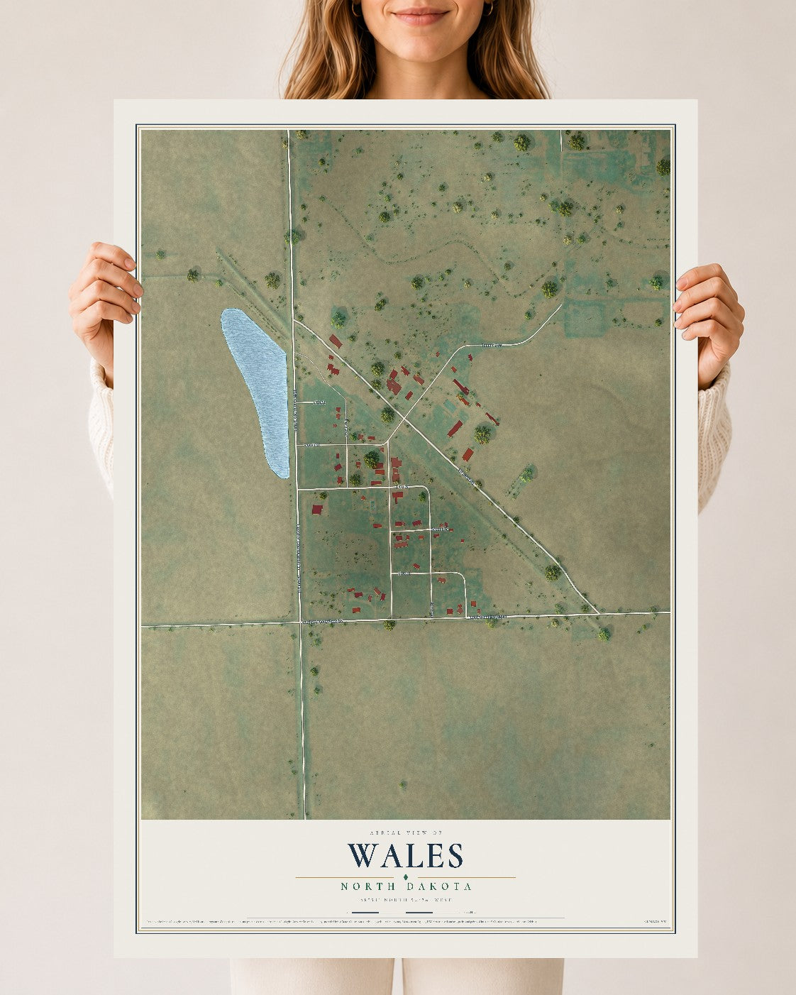 Map of Wales, North Dakota, 24 x 36 inch unframed archival matte print
