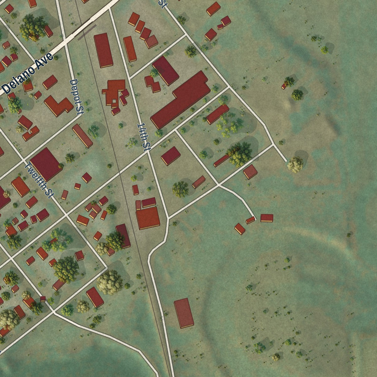 Second close-up of the map of Walhalla, North Dakota print showing more streets and buildings