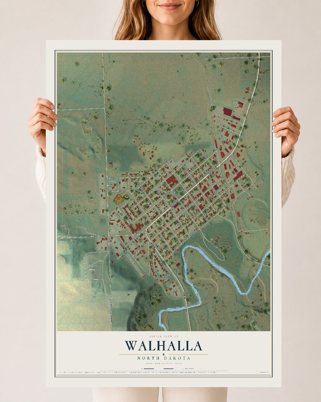 Map of Walhalla, North Dakota, 24 x 36 inch unframed archival matte print
