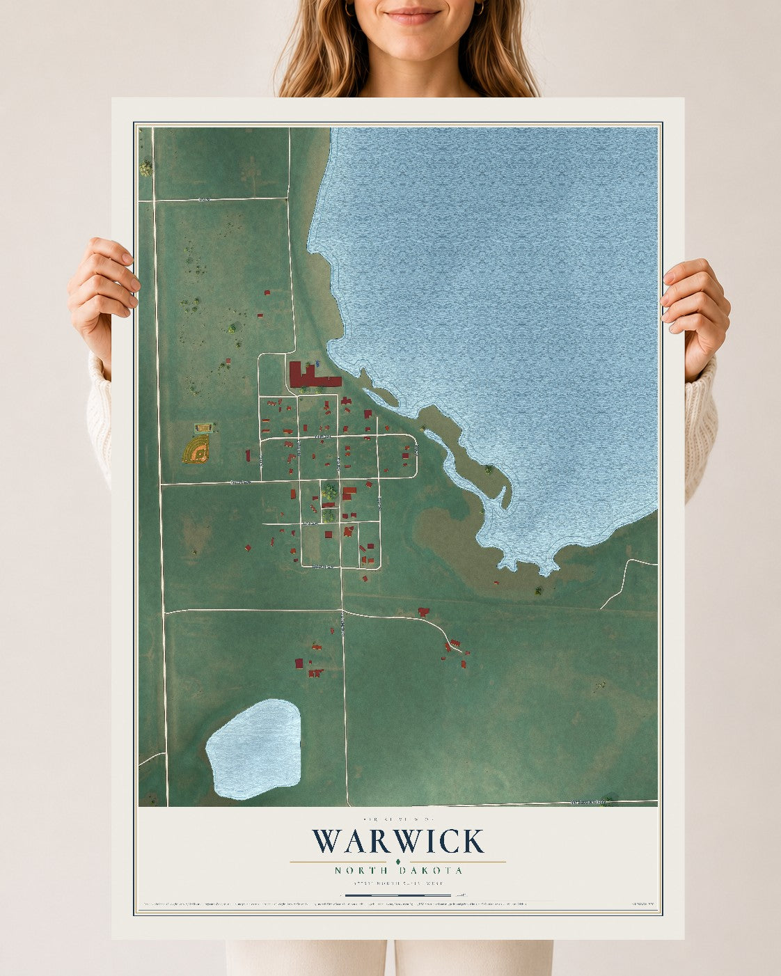 Map of Warwick, North Dakota, 24 x 36 inch unframed archival matte print