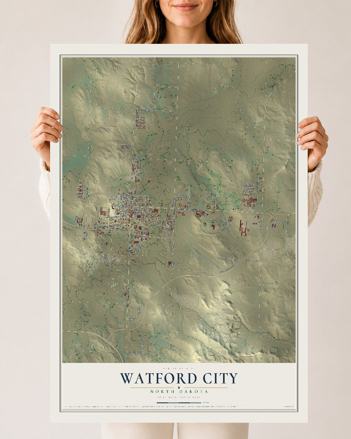 Map of Watford City, North Dakota, 24 x 36 inch unframed archival matte print