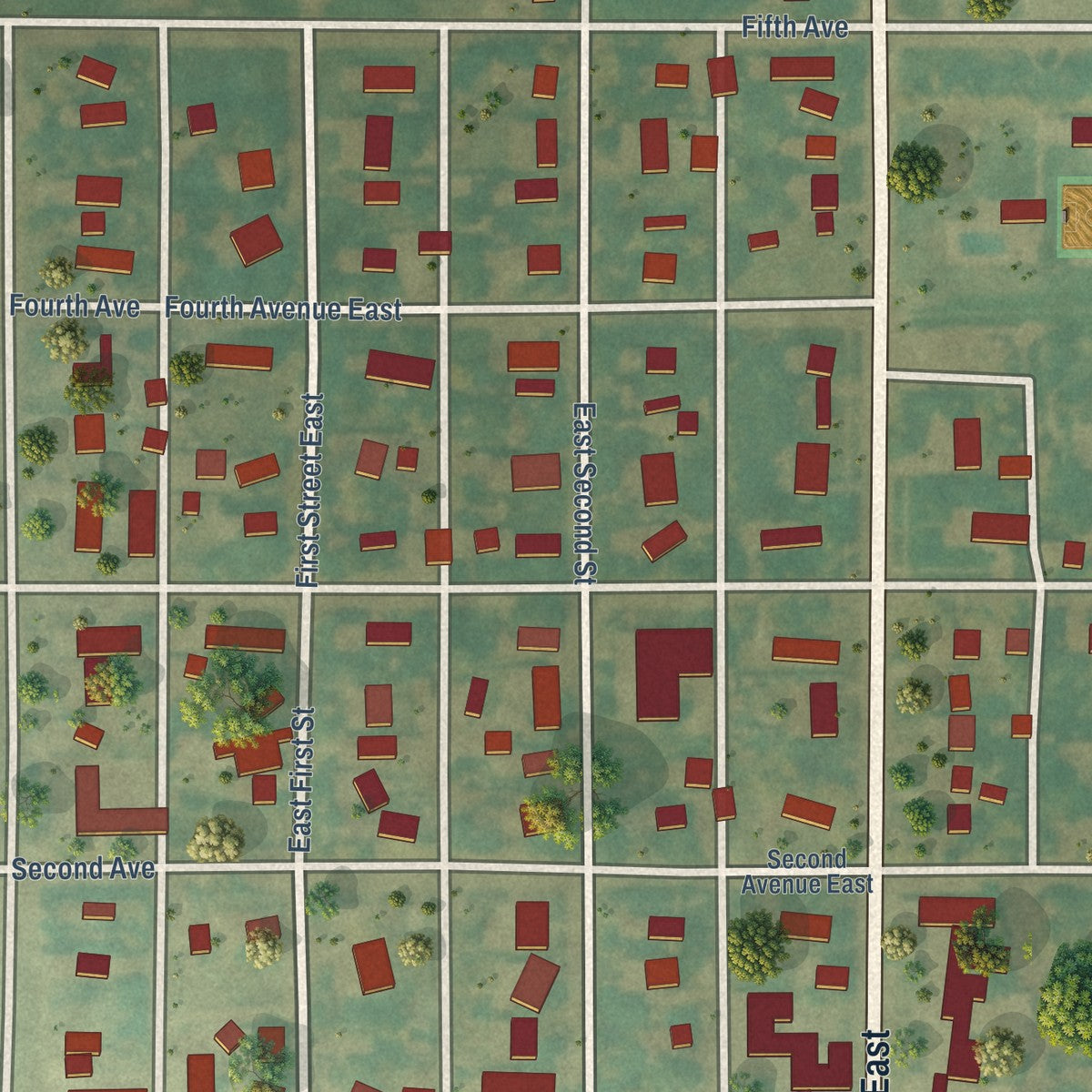 Close-up of the map of Westhope, North Dakota print showing street and building detail