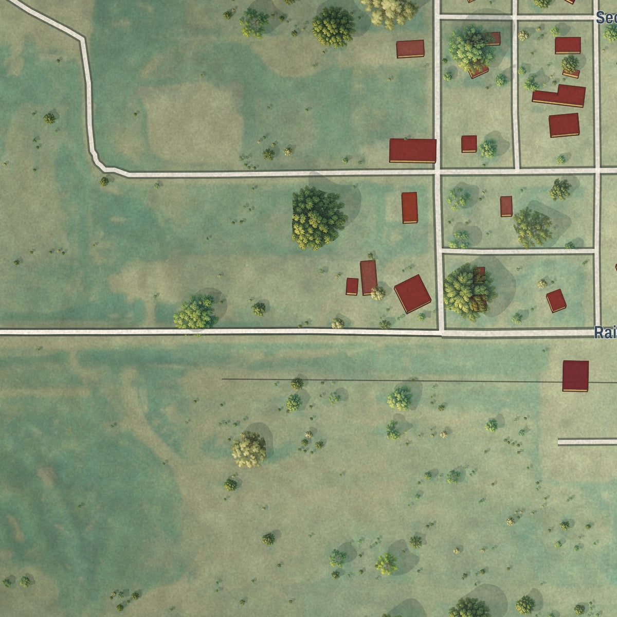 Second close-up of the map of Westhope, North Dakota print showing more streets and buildings