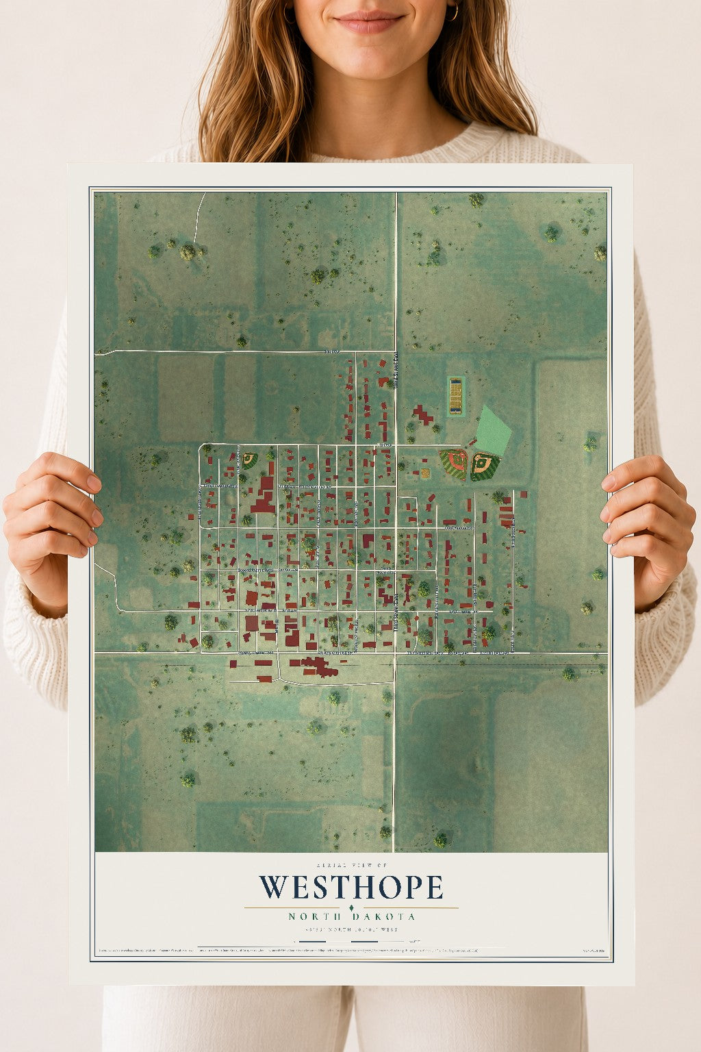 Map of Westhope, North Dakota, 18 x 24 inch unframed archival matte print