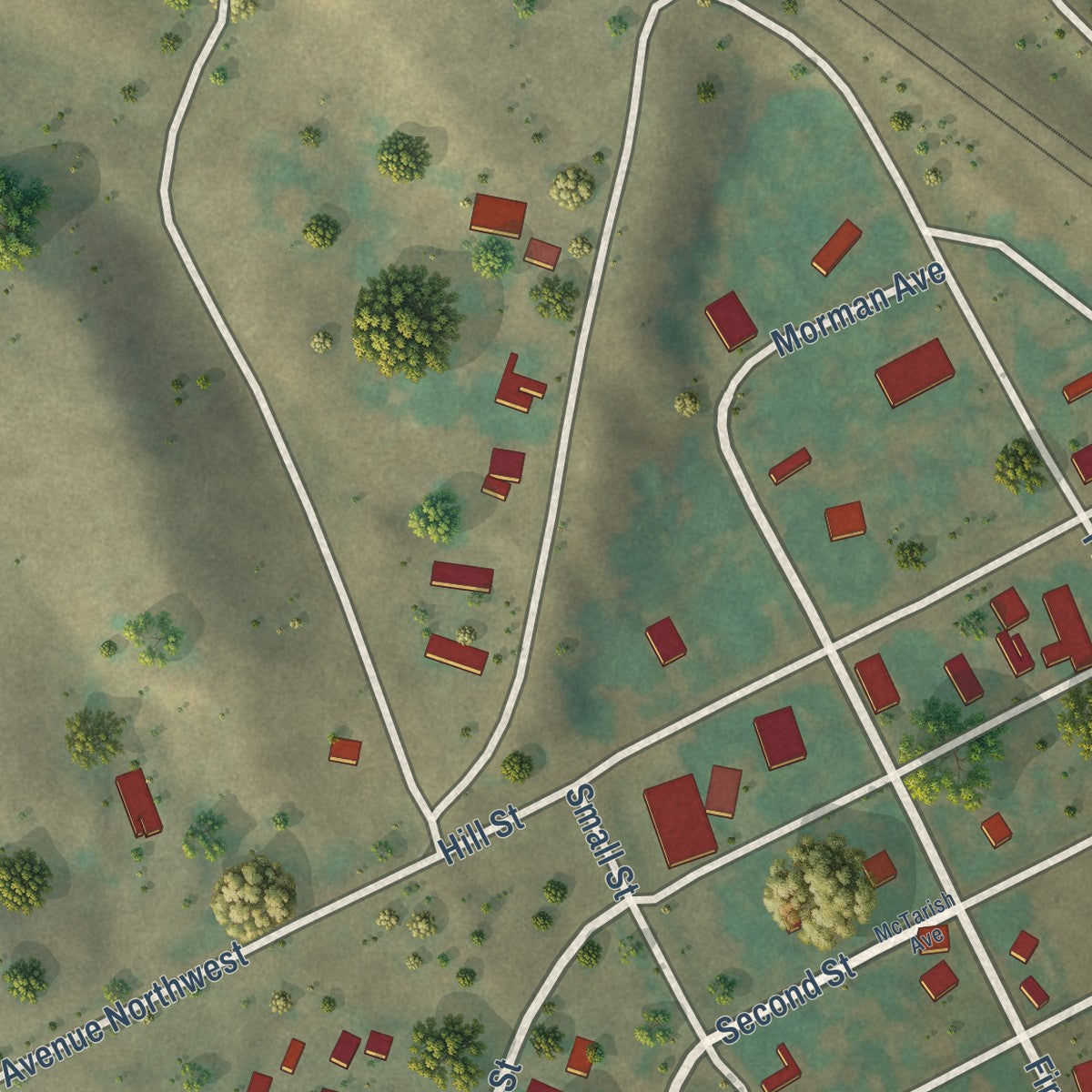 Close-up of the map of White Earth, North Dakota print showing street and building detail