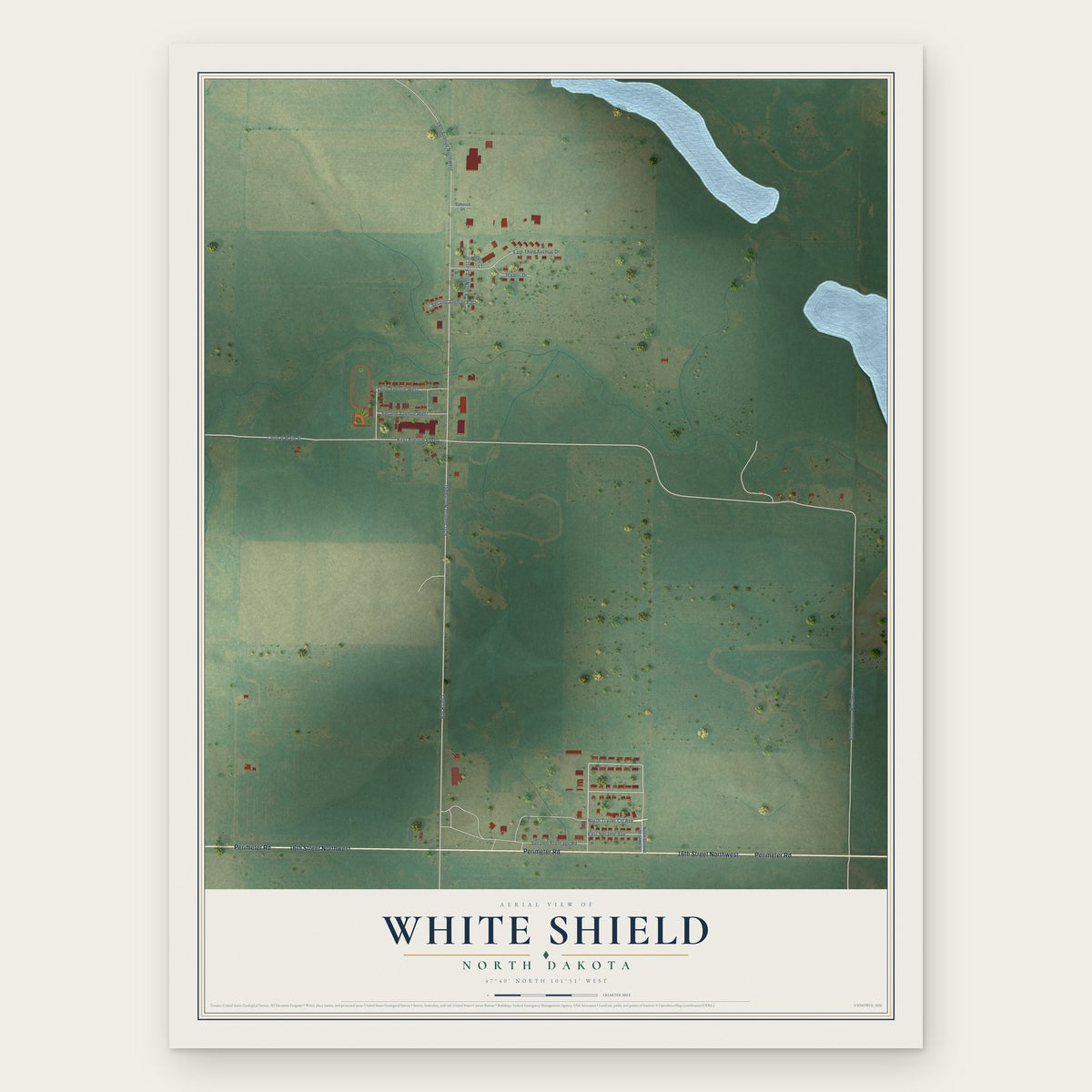 White Shield, North Dakota map print, the full design