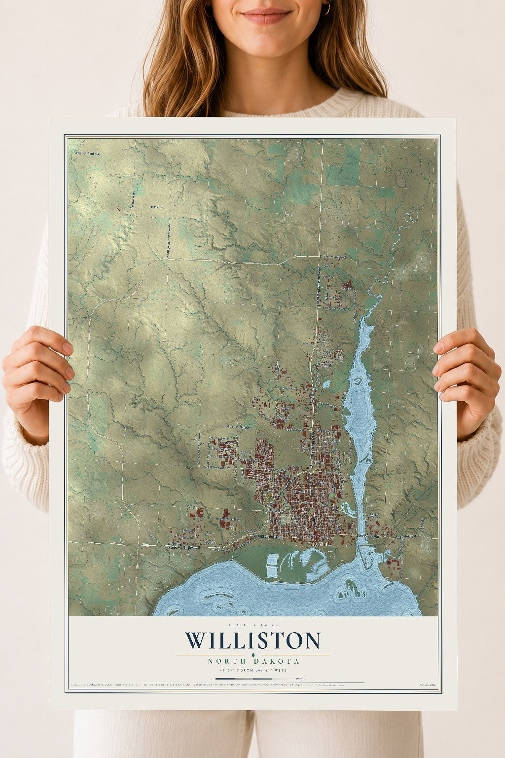Map of Williston, North Dakota, 18 x 24 inch unframed archival matte print
