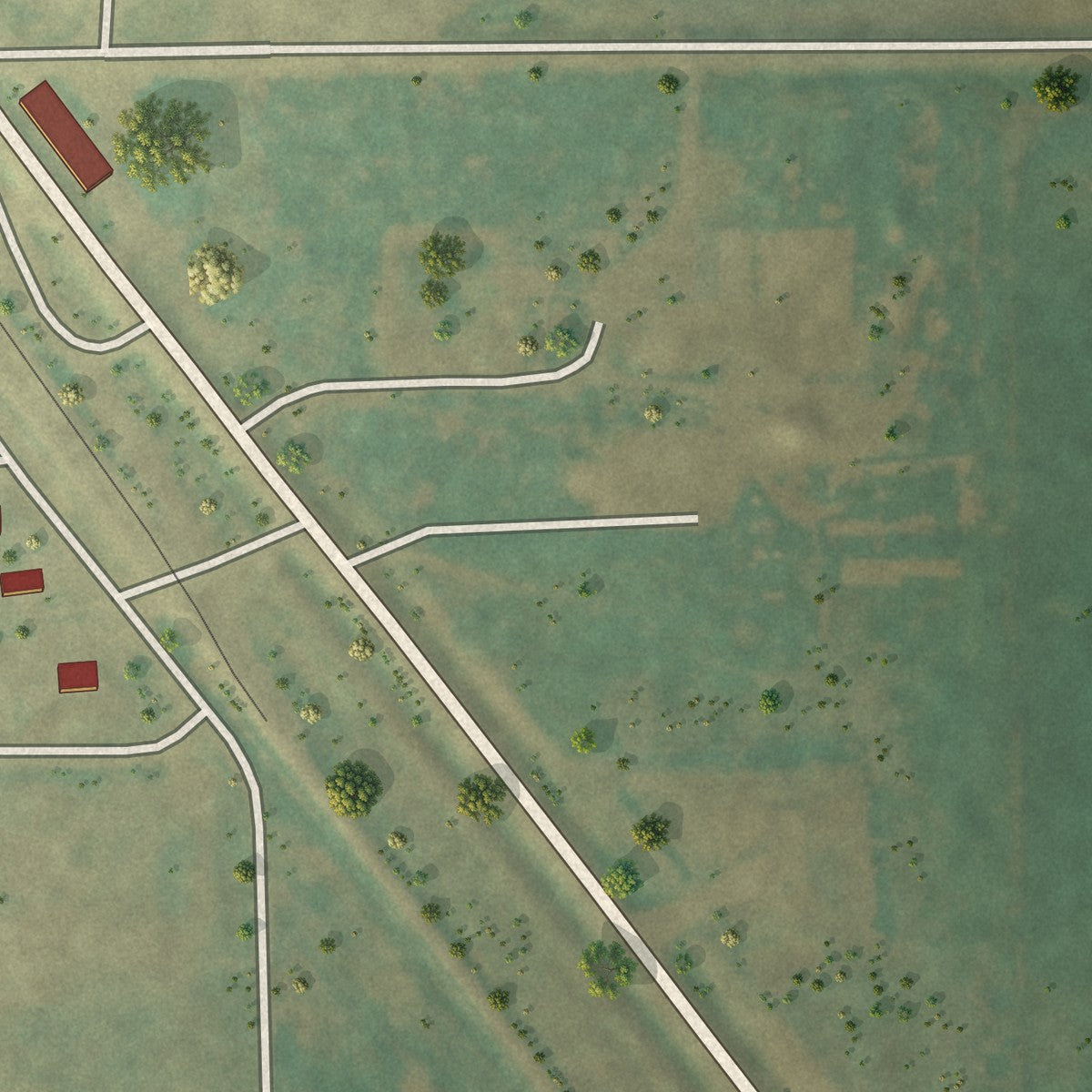 Second close-up of the map of Willow City, North Dakota print showing more streets and buildings