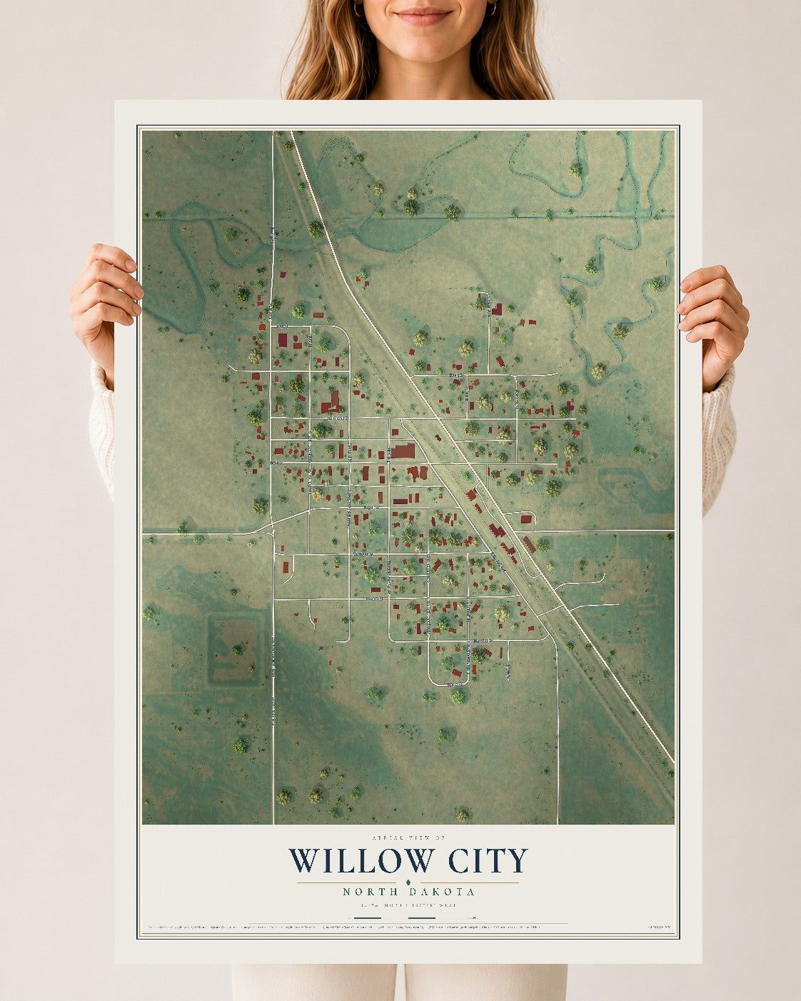 Map of Willow City, North Dakota, 24 x 36 inch unframed archival matte print