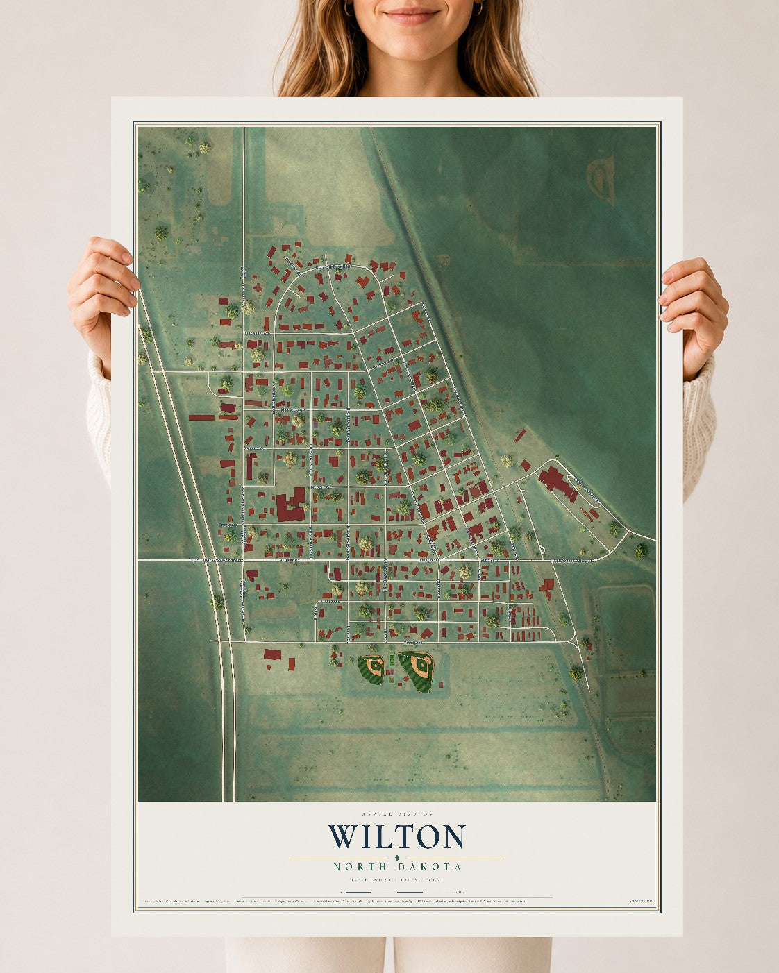 Map of Wilton, North Dakota, 24 x 36 inch unframed archival matte print