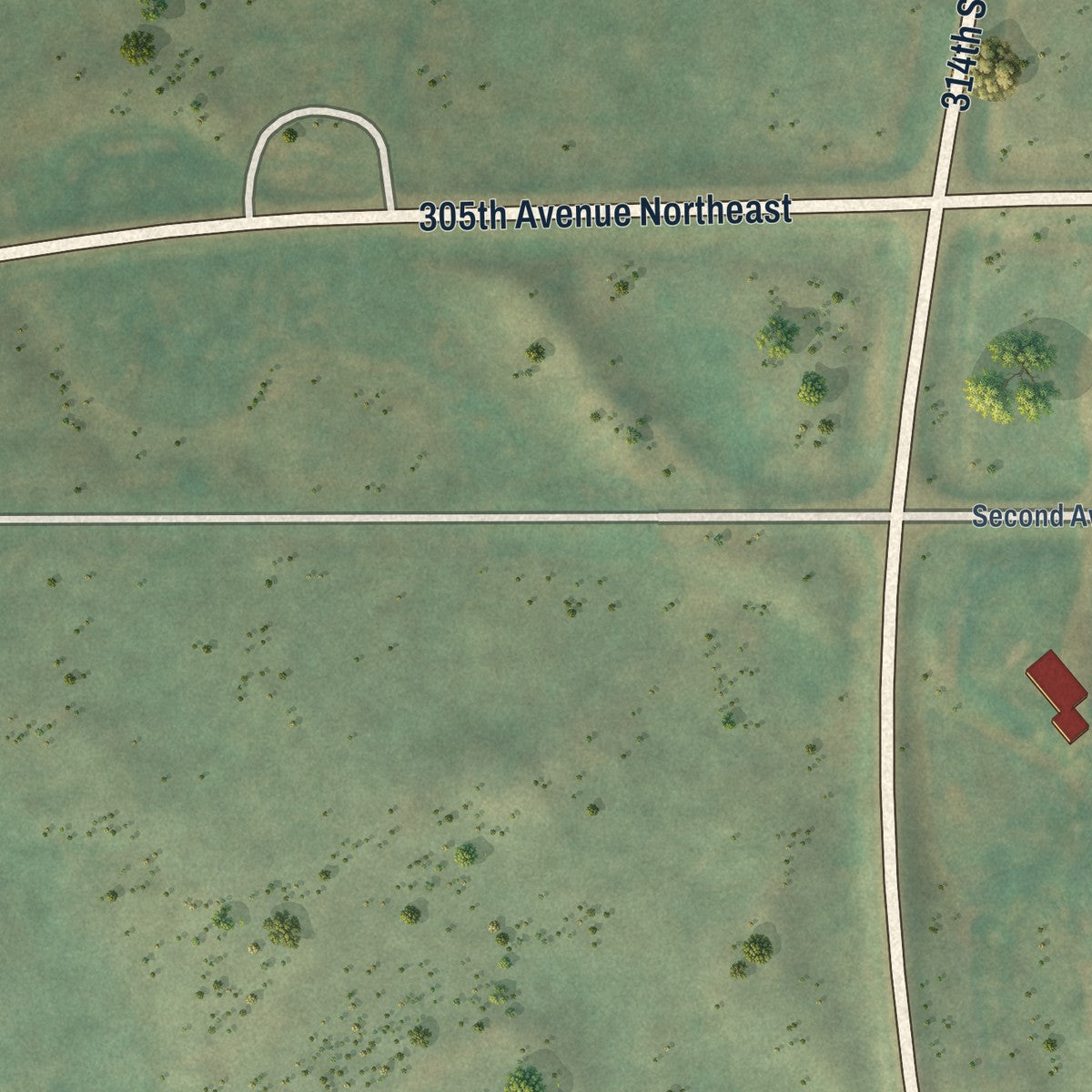 Second close-up of the map of Wing, North Dakota print showing more streets and buildings