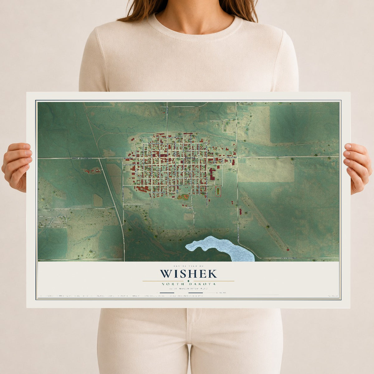 Map of Wishek, North Dakota, 12 x 18 inch unframed archival matte print