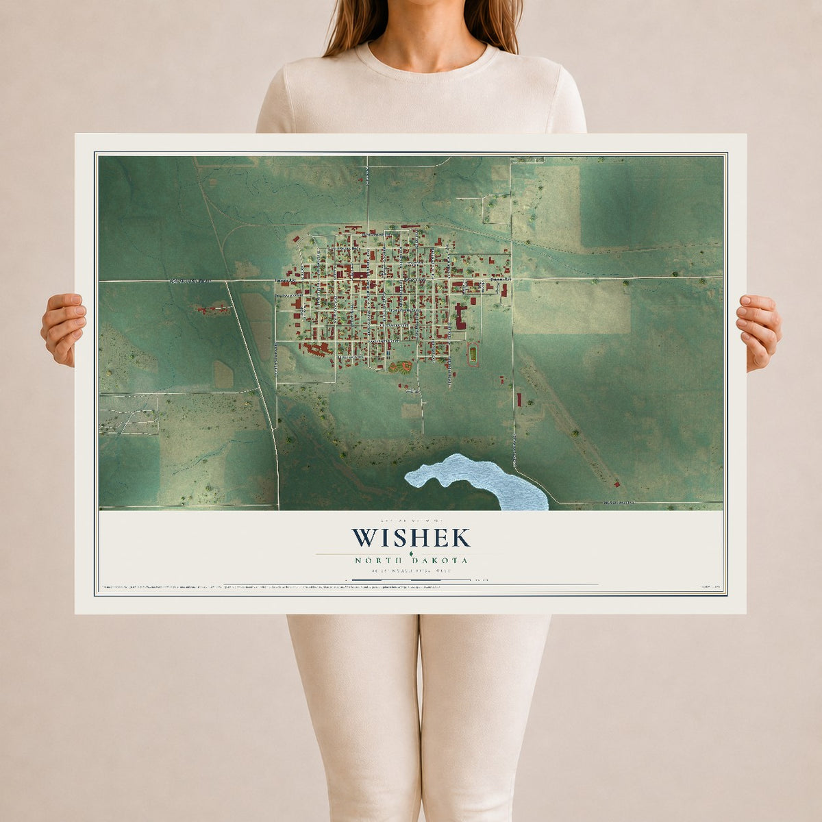 Map of Wishek, North Dakota, 24 x 36 inch unframed archival matte print